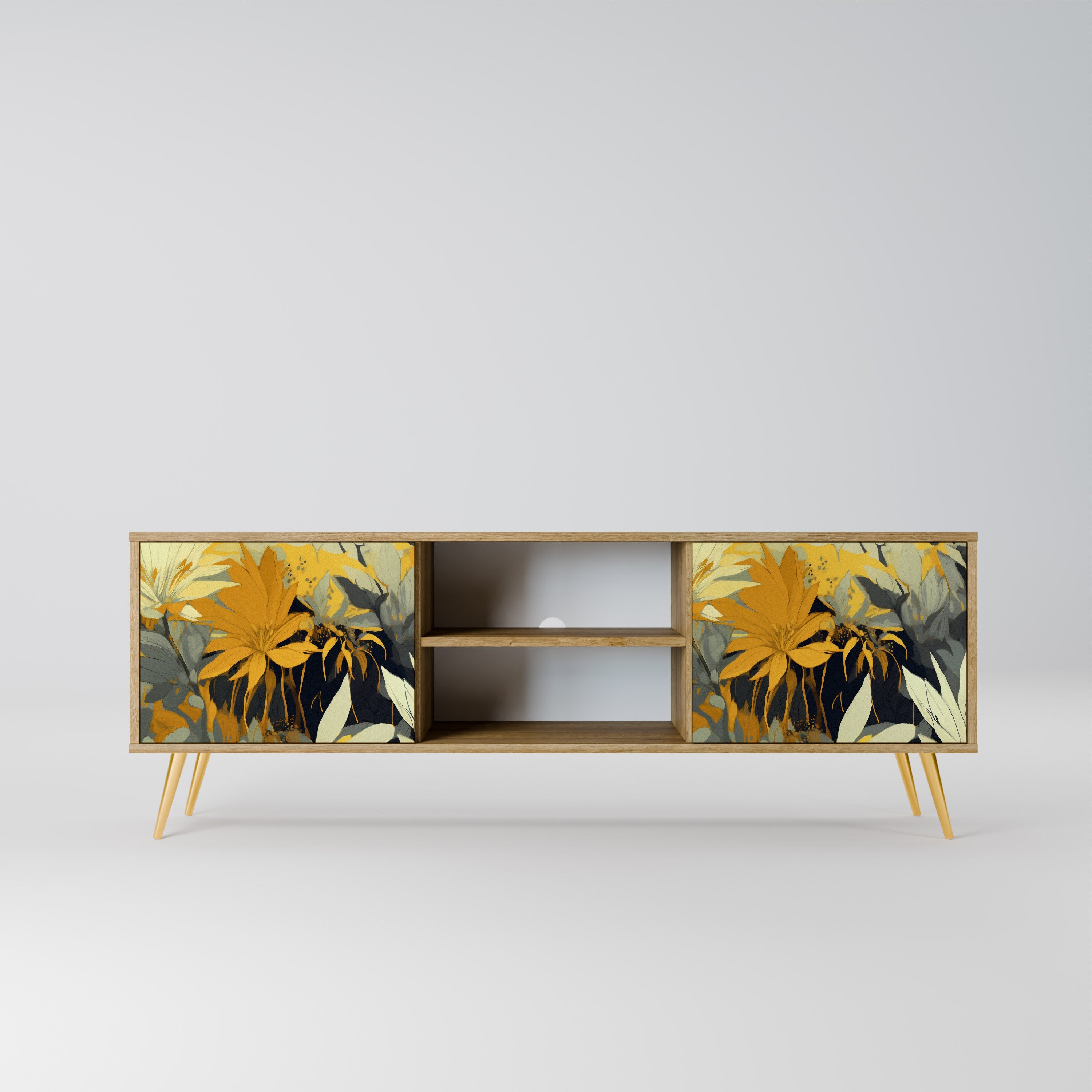 Mueble de TV de 2 puertas SUNKISSED LILY con efecto roble