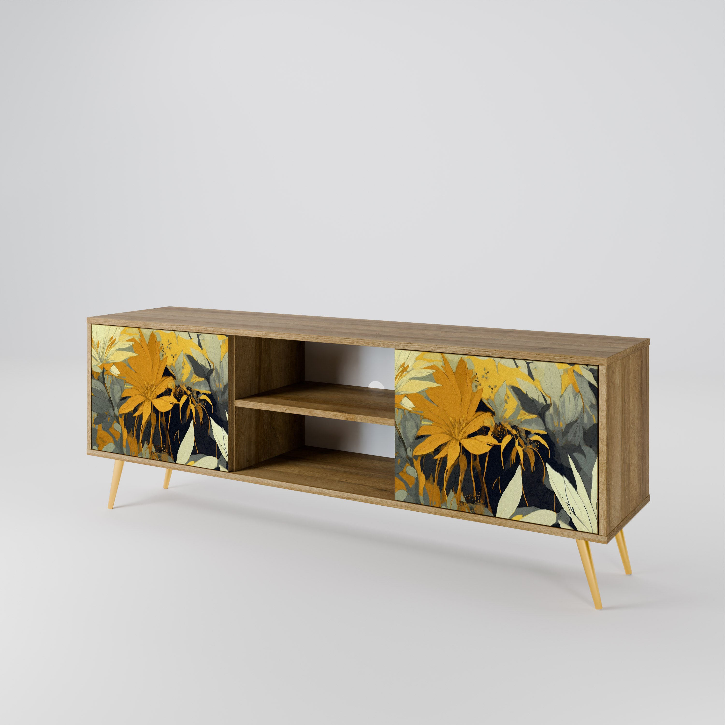 Mueble de TV de 2 puertas SUNKISSED LILY con efecto roble