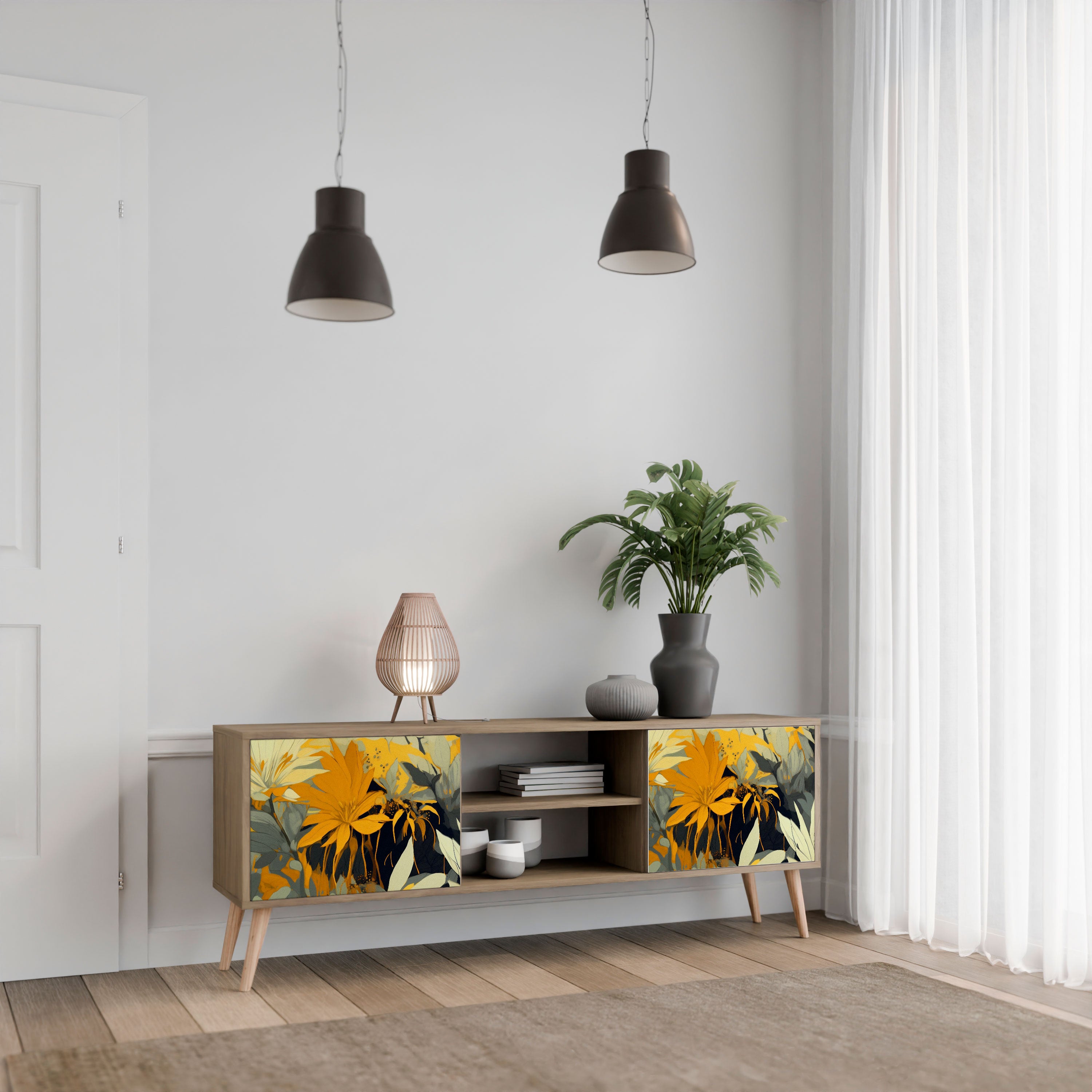 Mueble de TV de 2 puertas SUNKISSED LILY con efecto roble