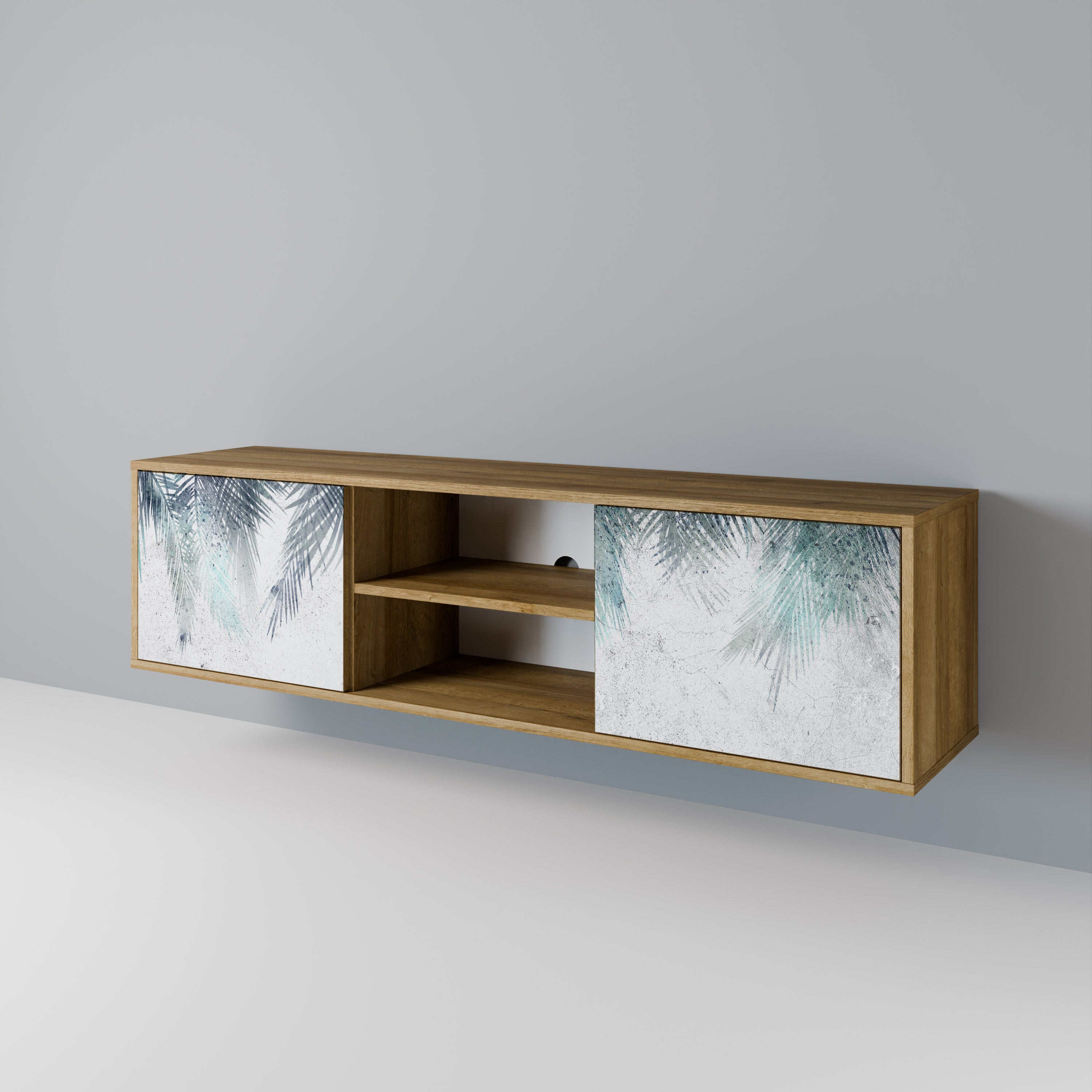 Mueble de TV de 2 puertas PALM VEIL con efecto roble
