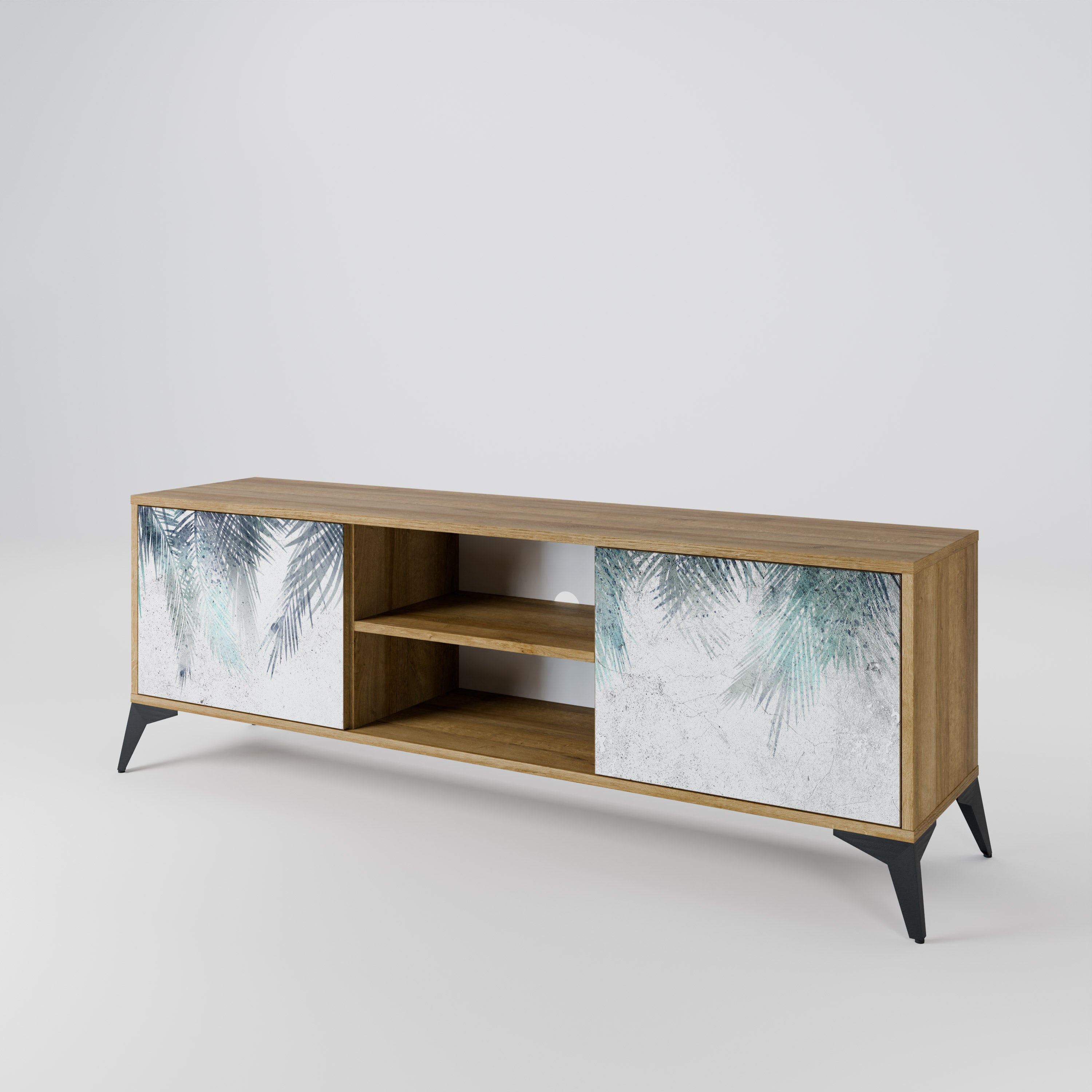 Mueble de TV de 2 puertas PALM VEIL con efecto roble