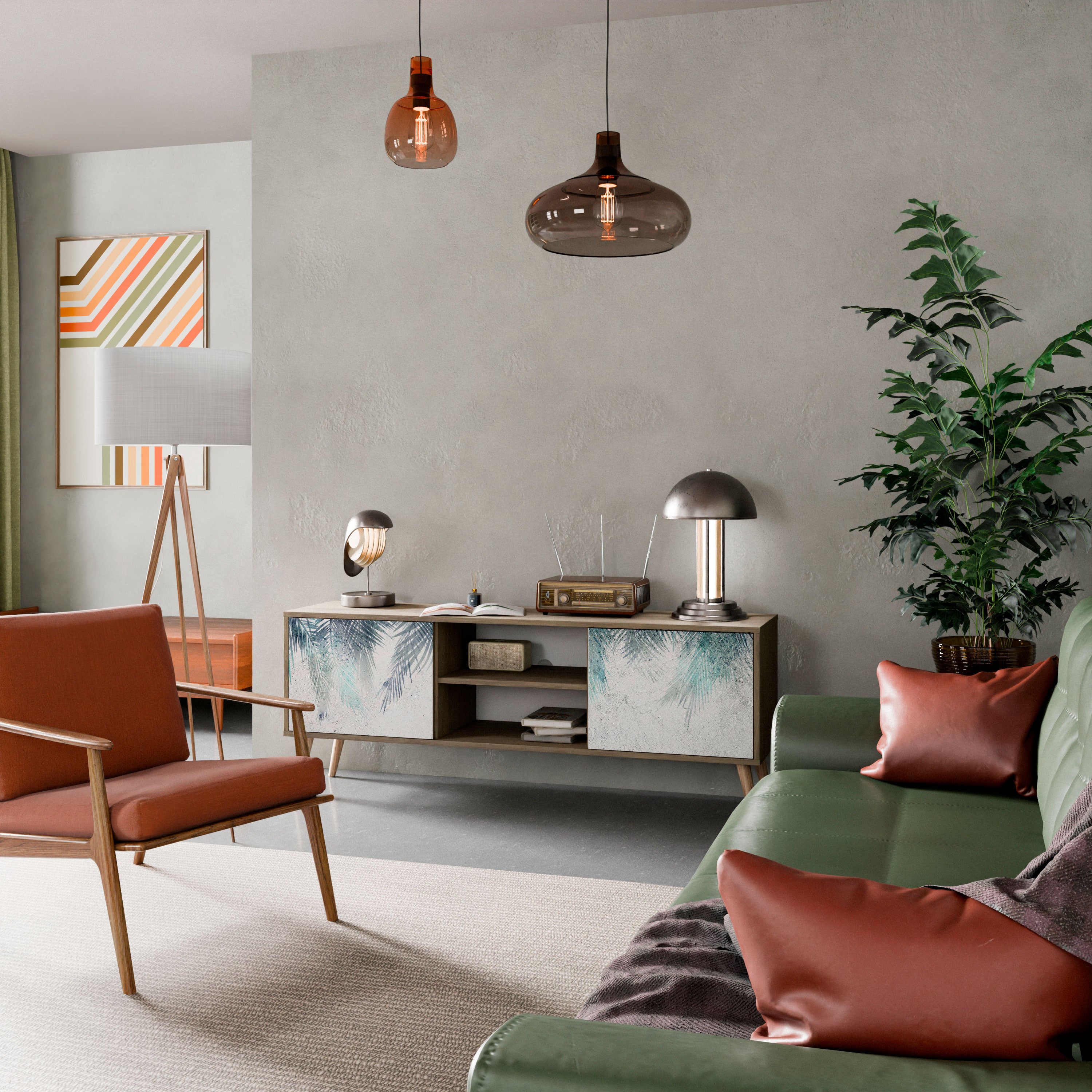 Mueble de TV de 2 puertas PALM VEIL con efecto roble