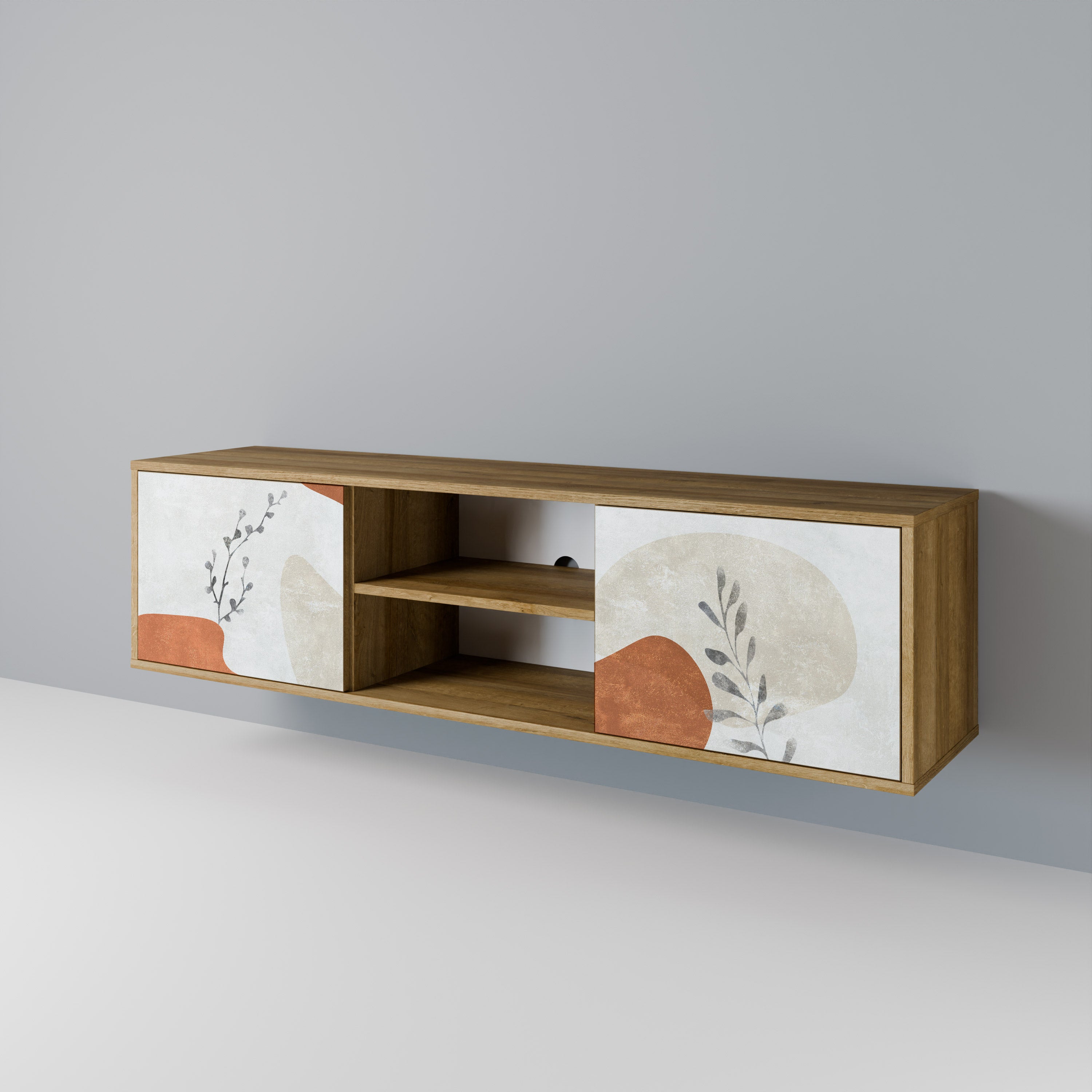 Mueble de TV de 2 puertas TRANQUIL TWIG con efecto roble