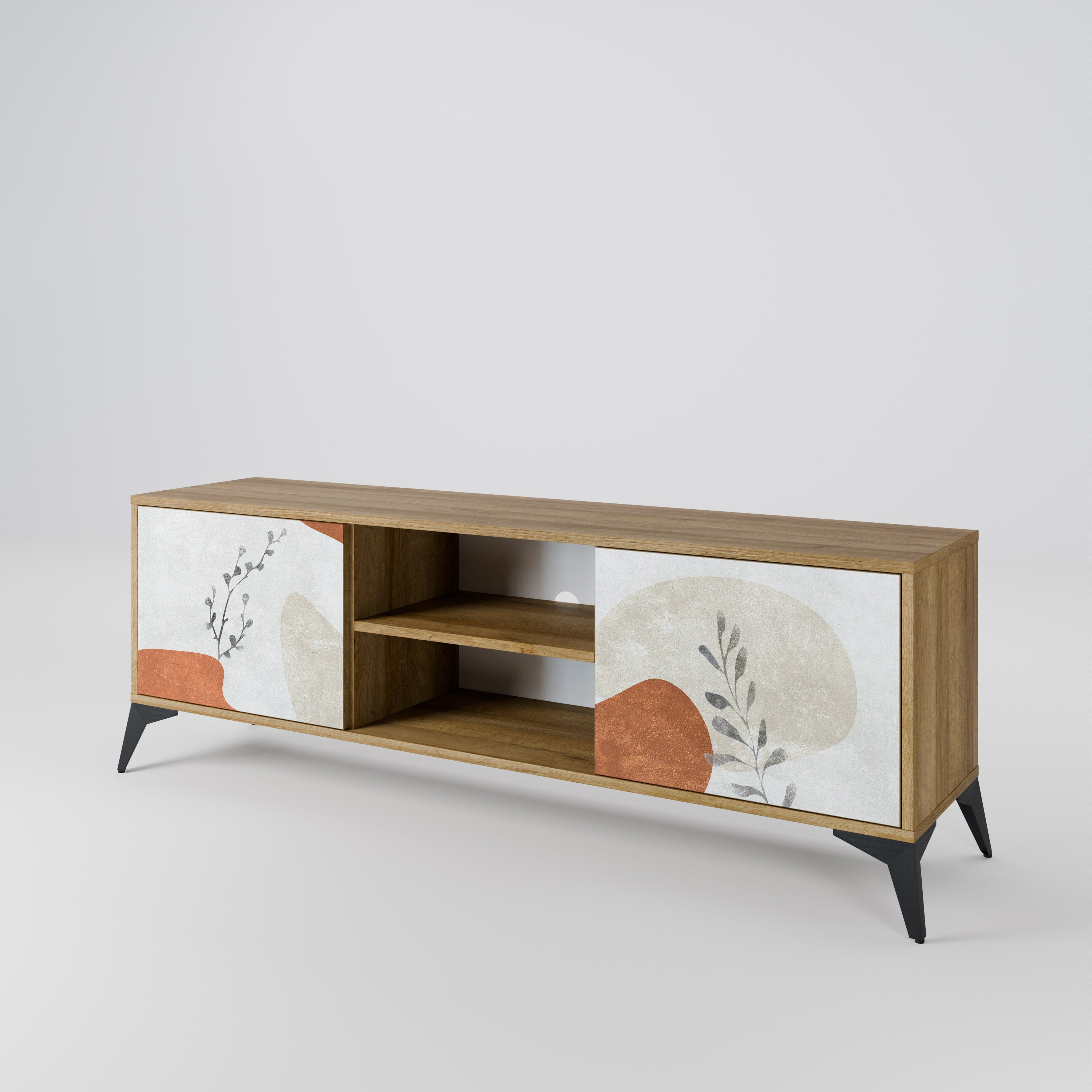 Mueble de TV de 2 puertas TRANQUIL TWIG con efecto roble
