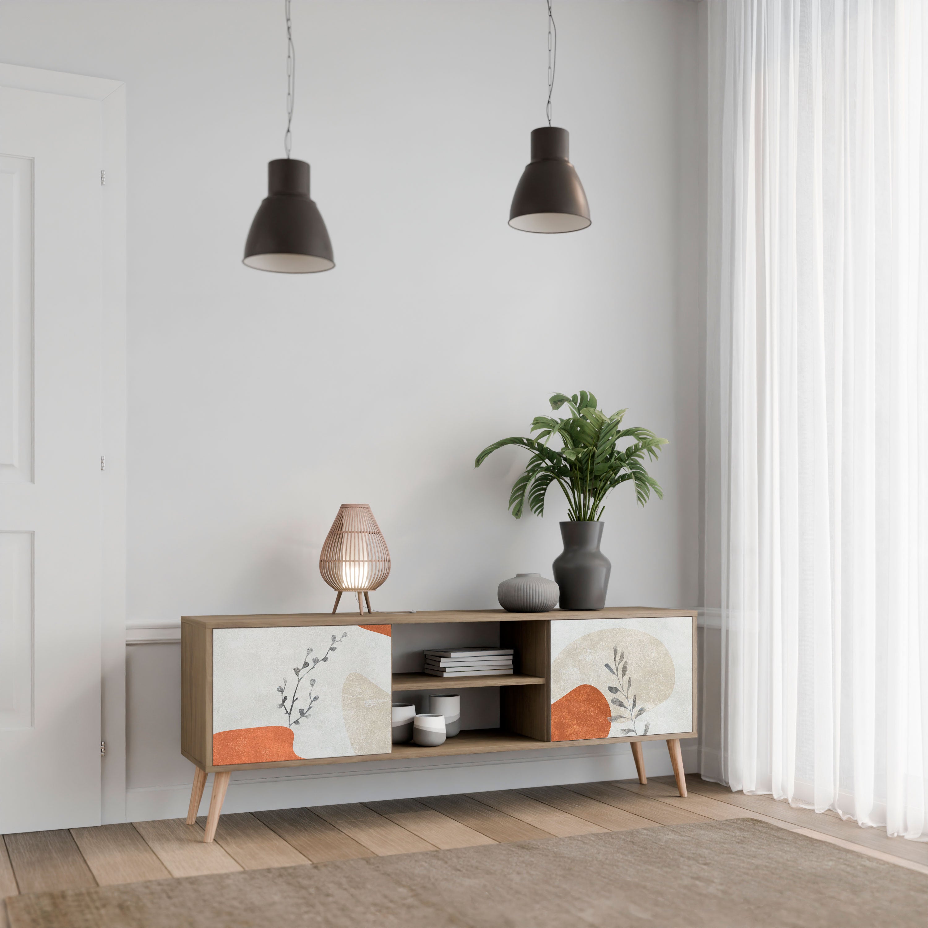 Mueble de TV de 2 puertas TRANQUIL TWIG con efecto roble