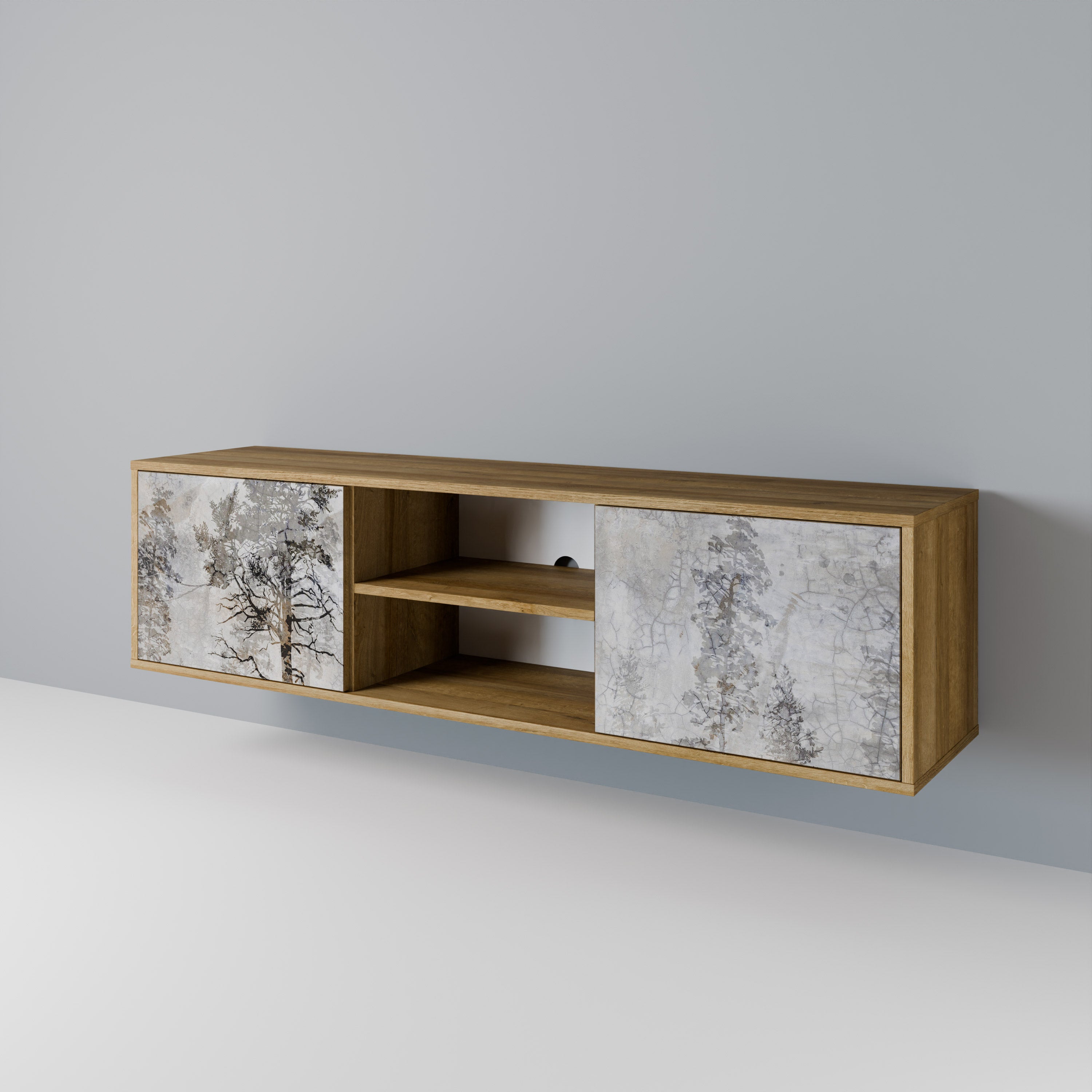 Mueble de TV de 2 puertas FADE IN THE TREES con efecto roble