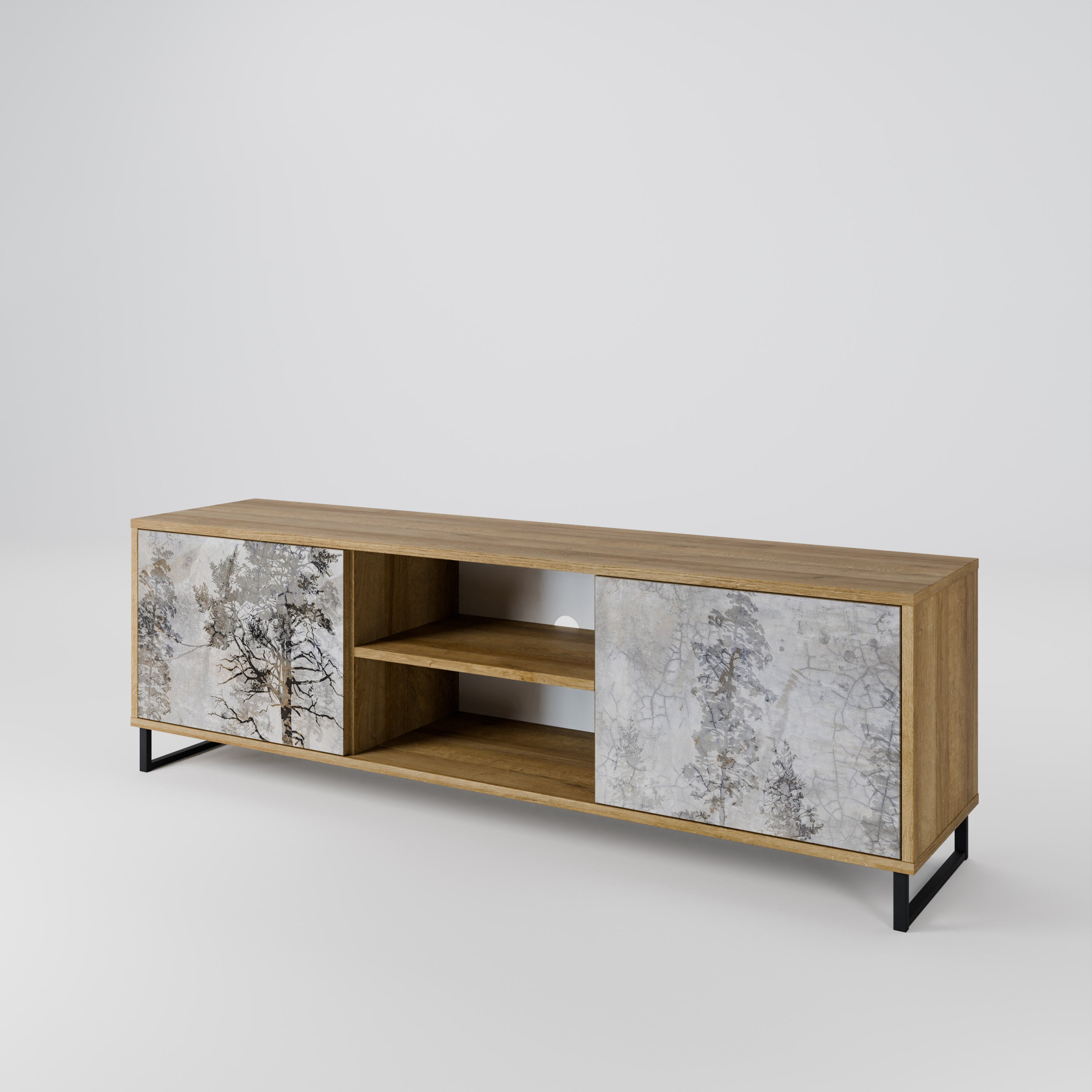 Mueble de TV de 2 puertas FADE IN THE TREES con efecto roble