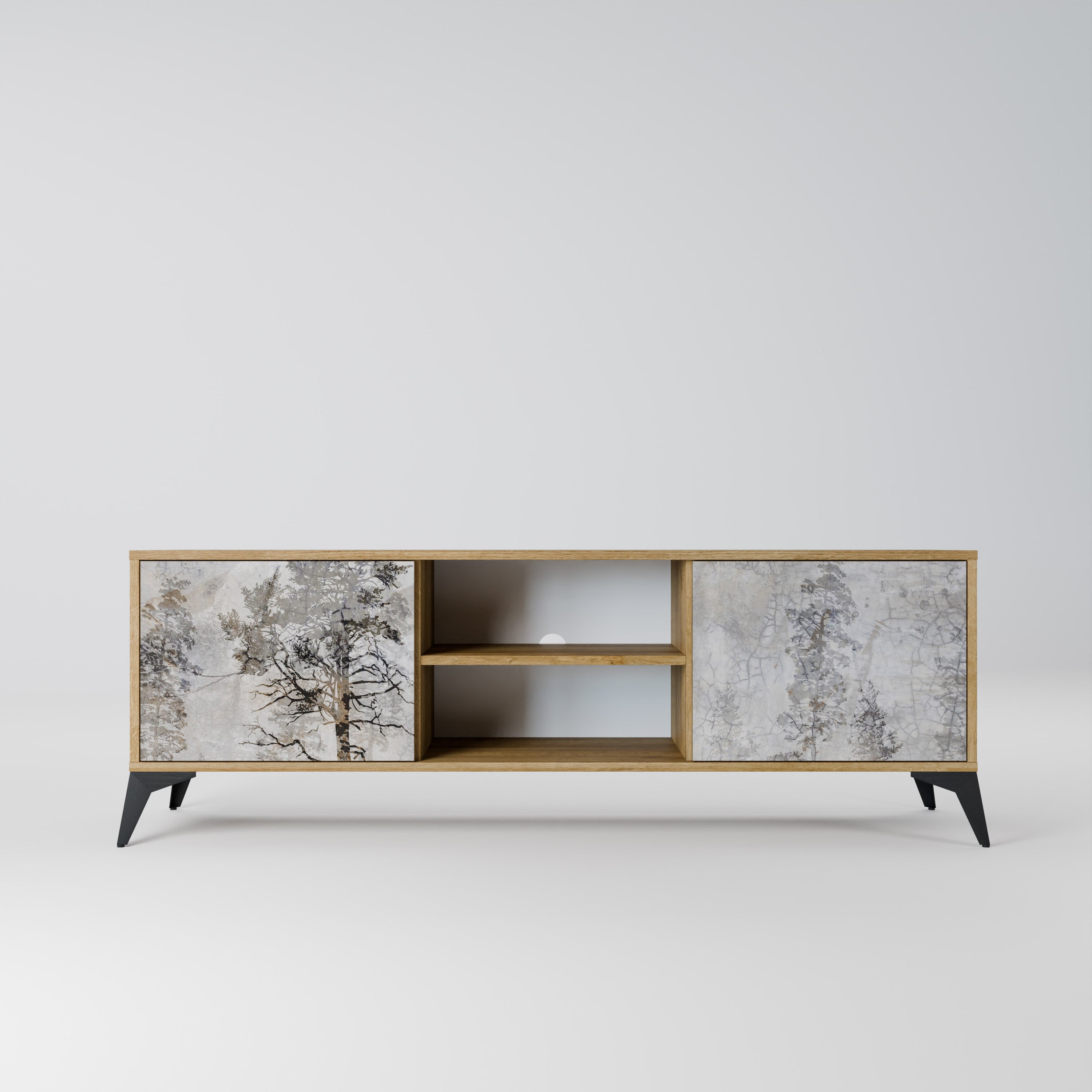 Mueble de TV de 2 puertas FADE IN THE TREES con efecto roble