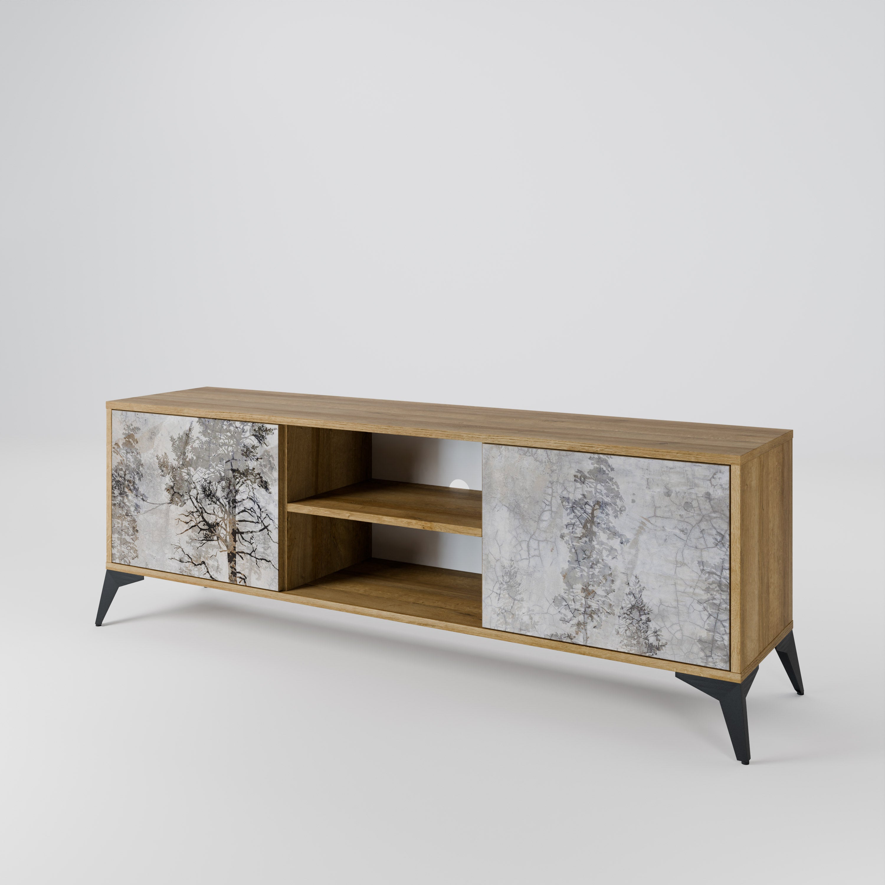 Mueble de TV de 2 puertas FADE IN THE TREES con efecto roble
