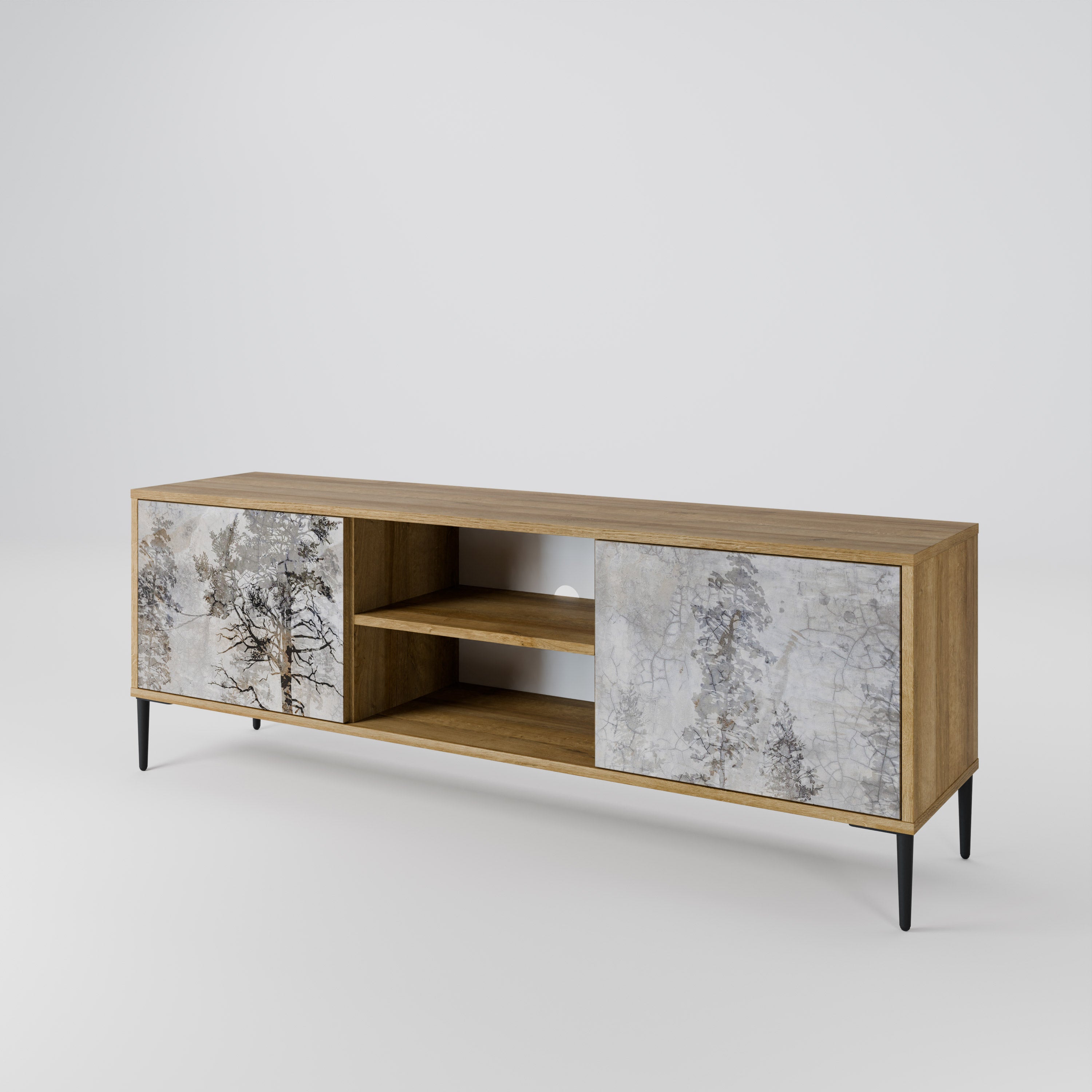 Mueble de TV de 2 puertas FADE IN THE TREES con efecto roble