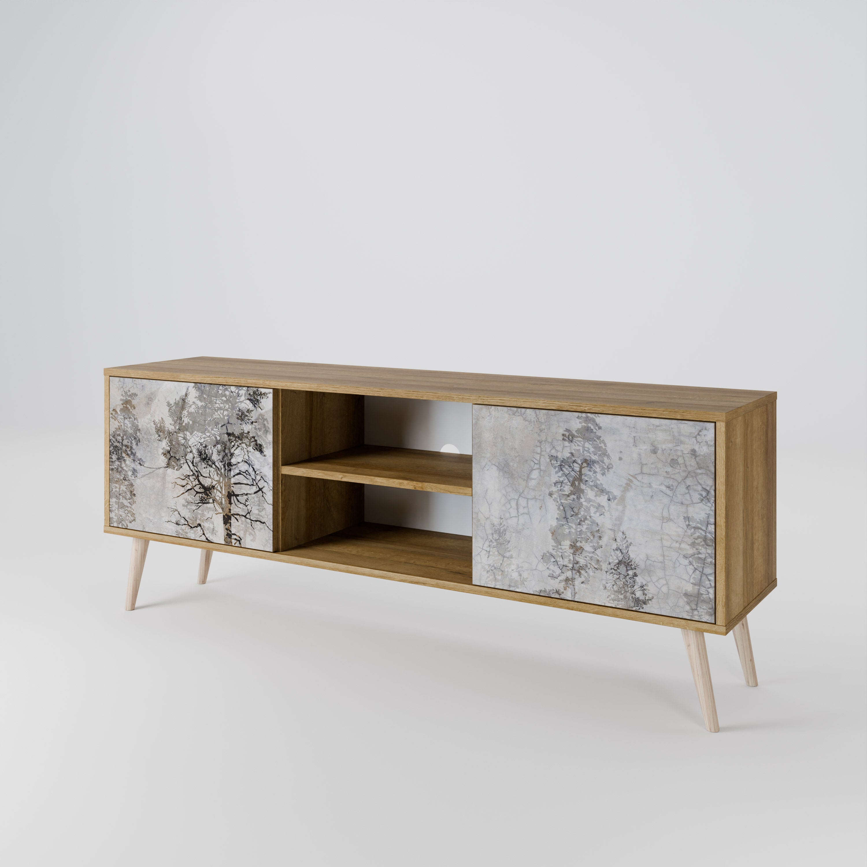Mueble de TV de 2 puertas FADE IN THE TREES con efecto roble