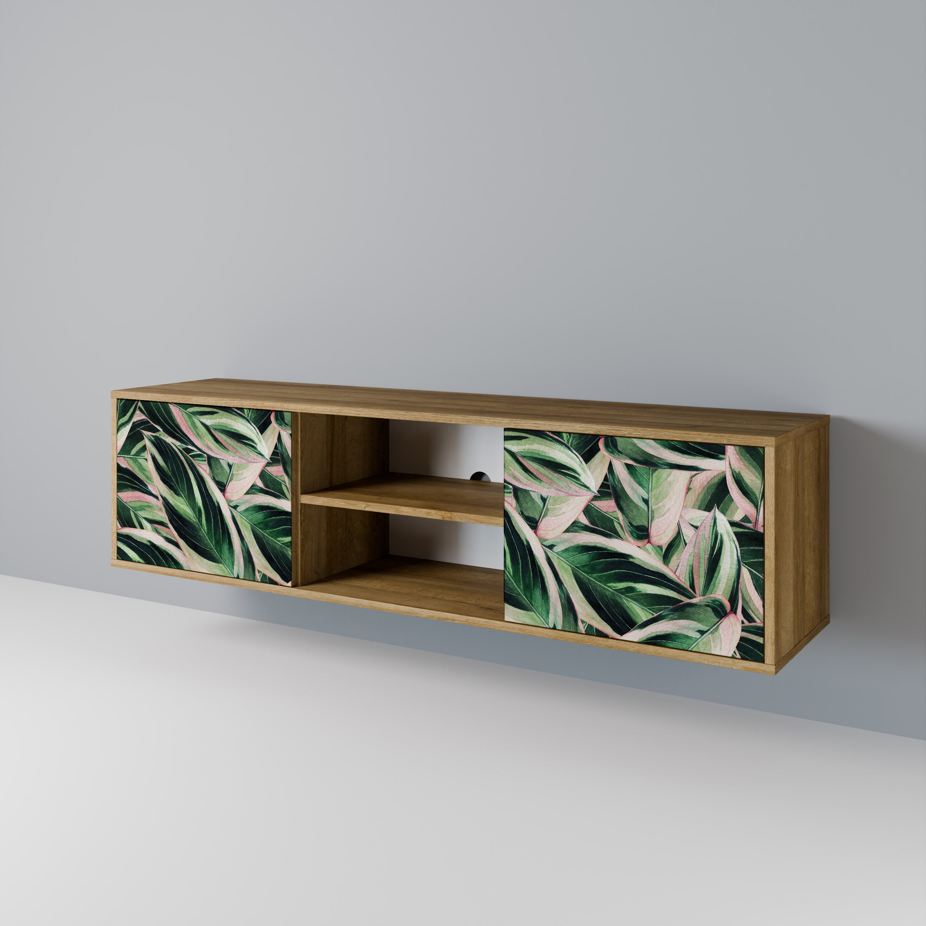 Mueble de TV de 2 puertas EERIE STROMANTHE con efecto roble