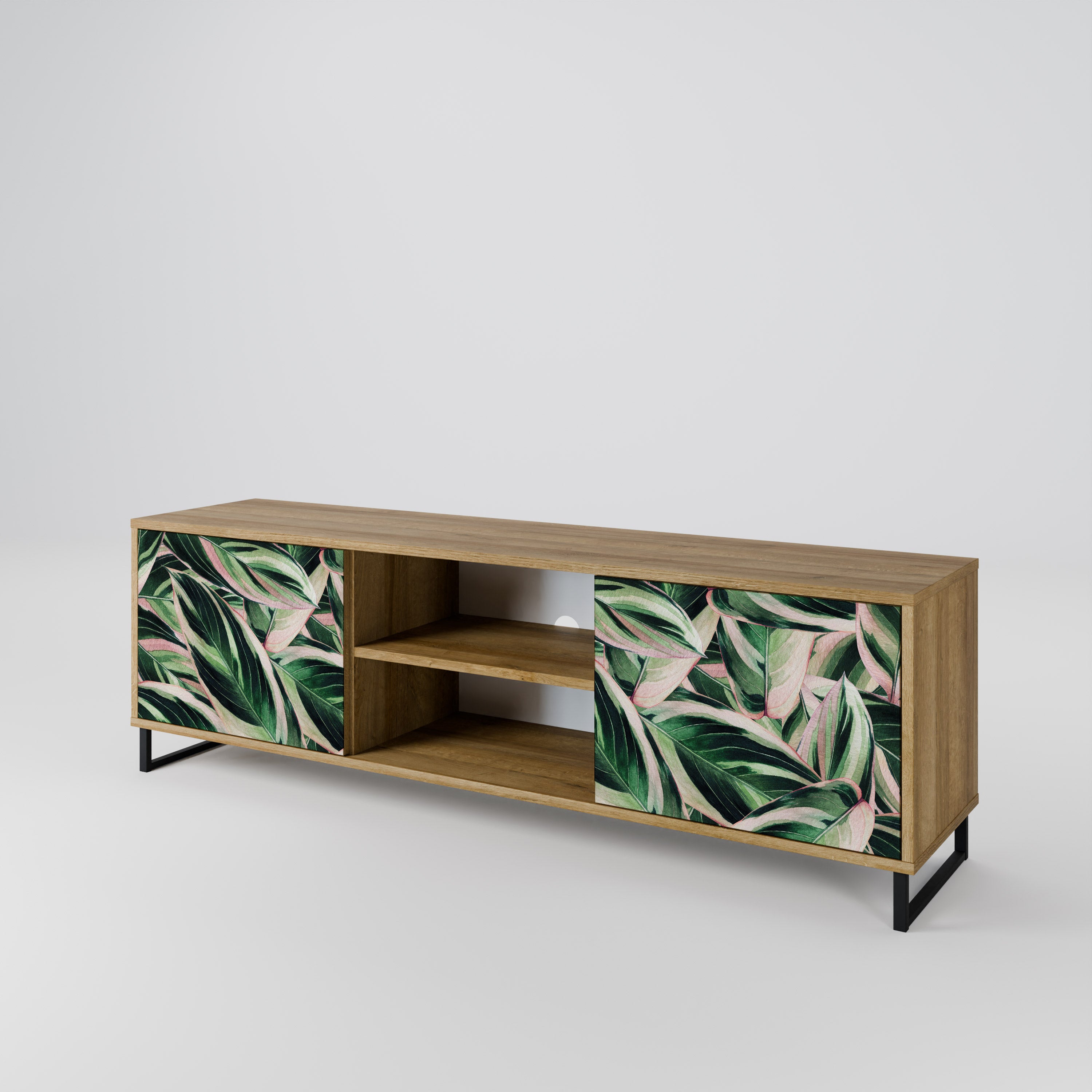 Mueble de TV de 2 puertas EERIE STROMANTHE con efecto roble