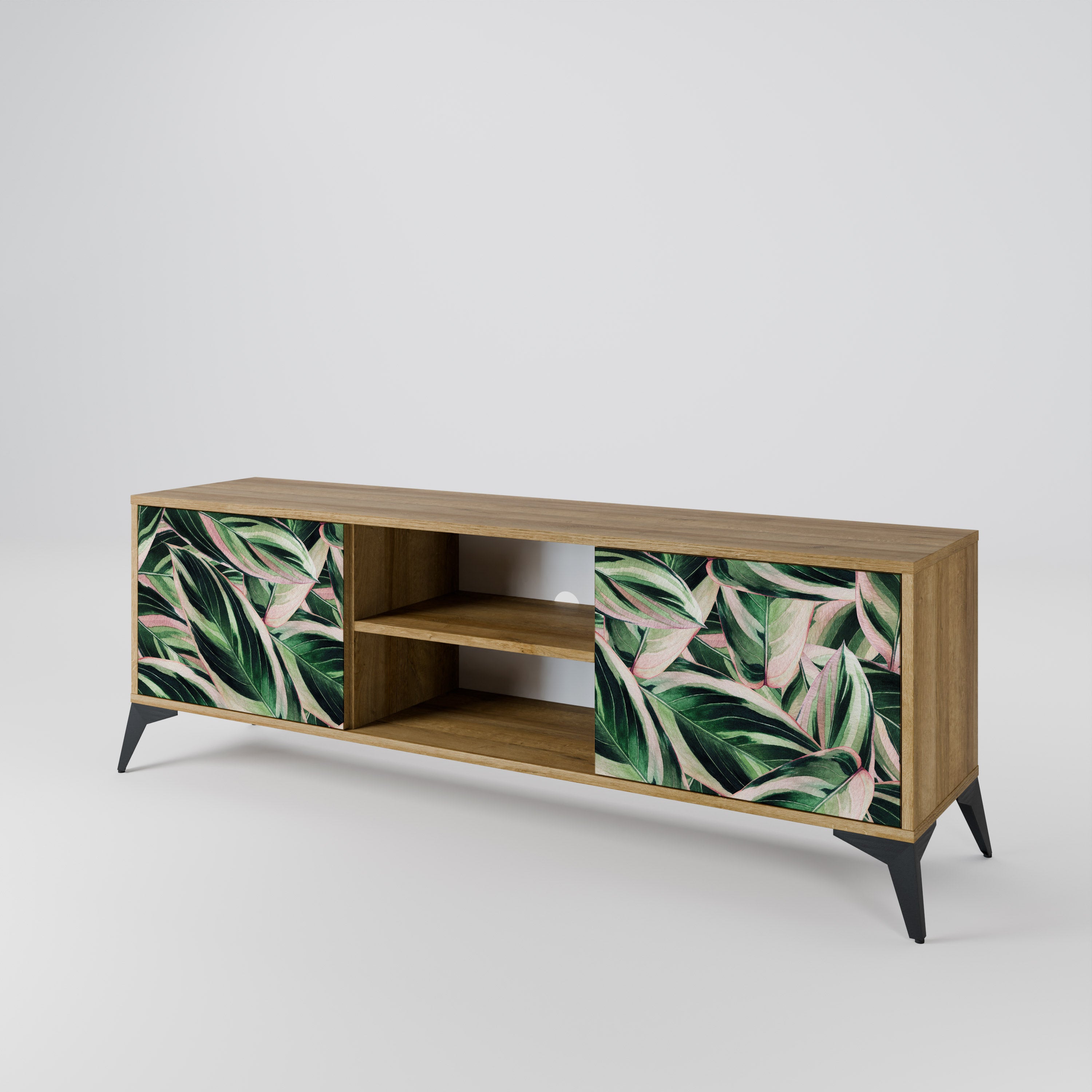 Mueble de TV de 2 puertas EERIE STROMANTHE con efecto roble