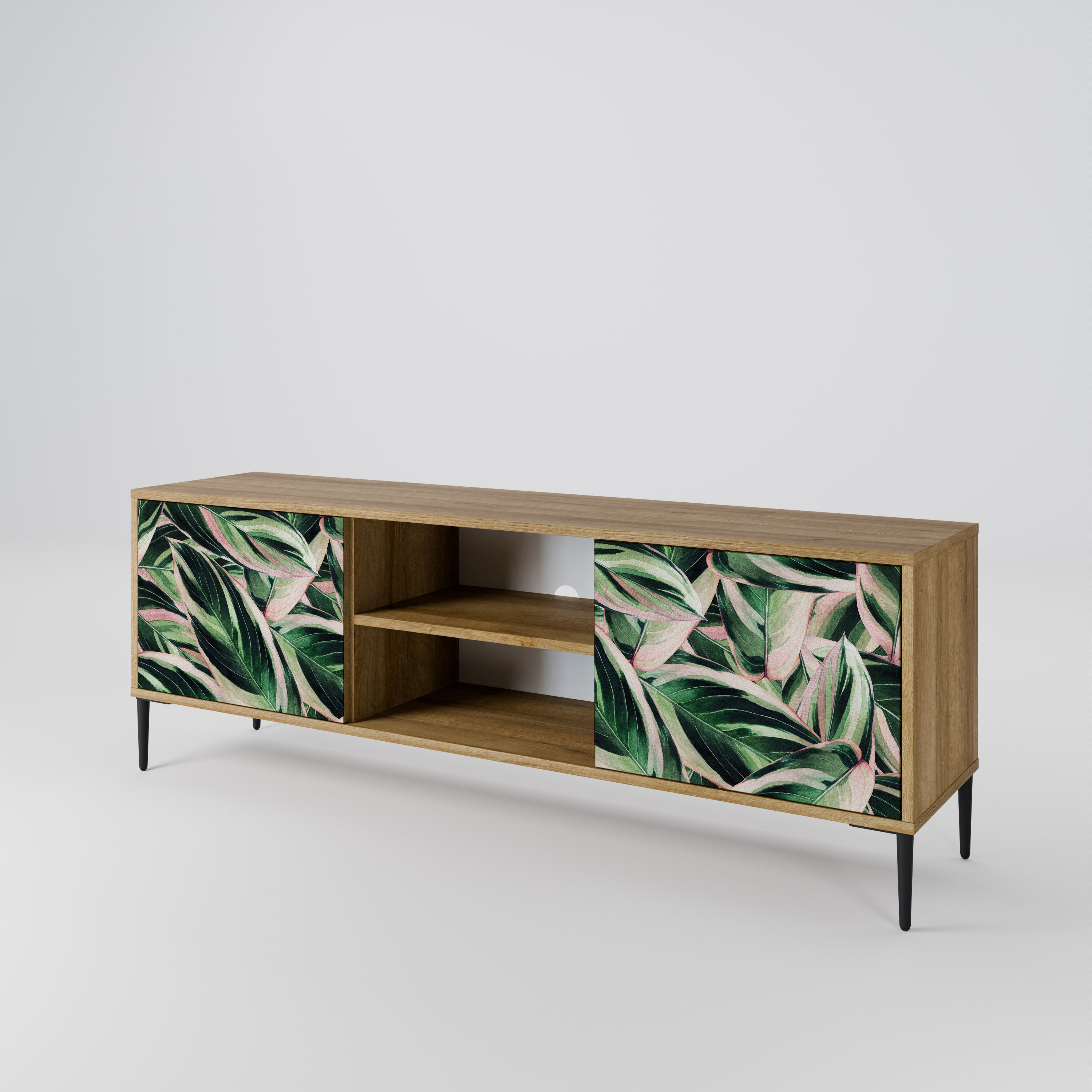 Mueble de TV de 2 puertas EERIE STROMANTHE con efecto roble