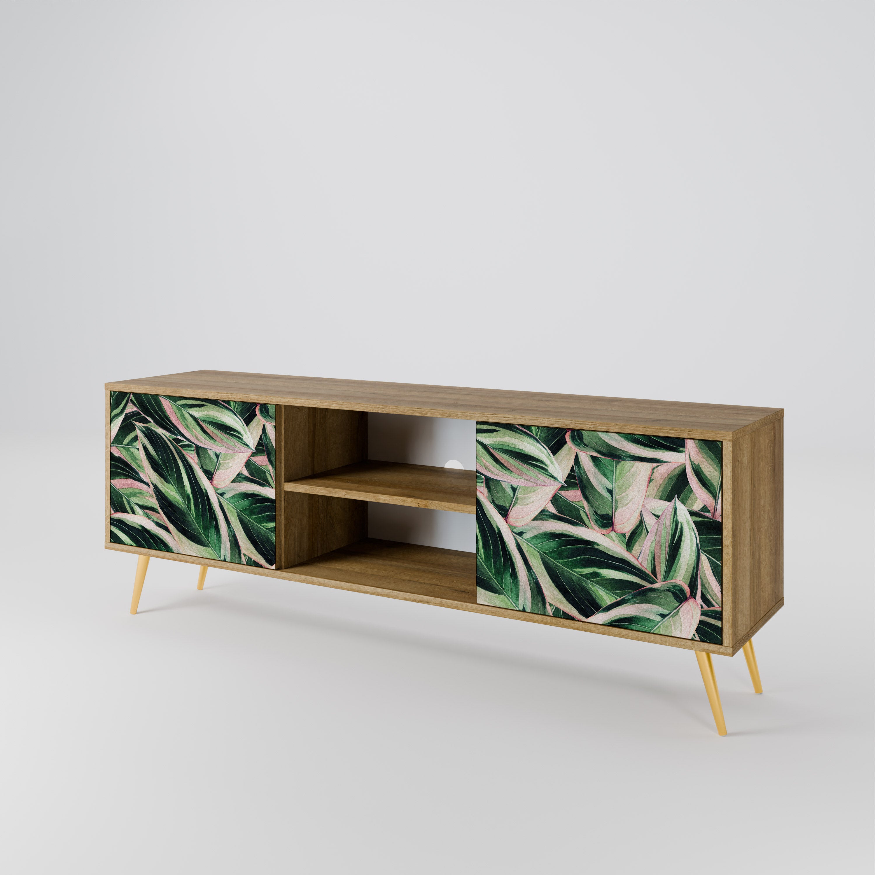 Mueble de TV de 2 puertas EERIE STROMANTHE con efecto roble