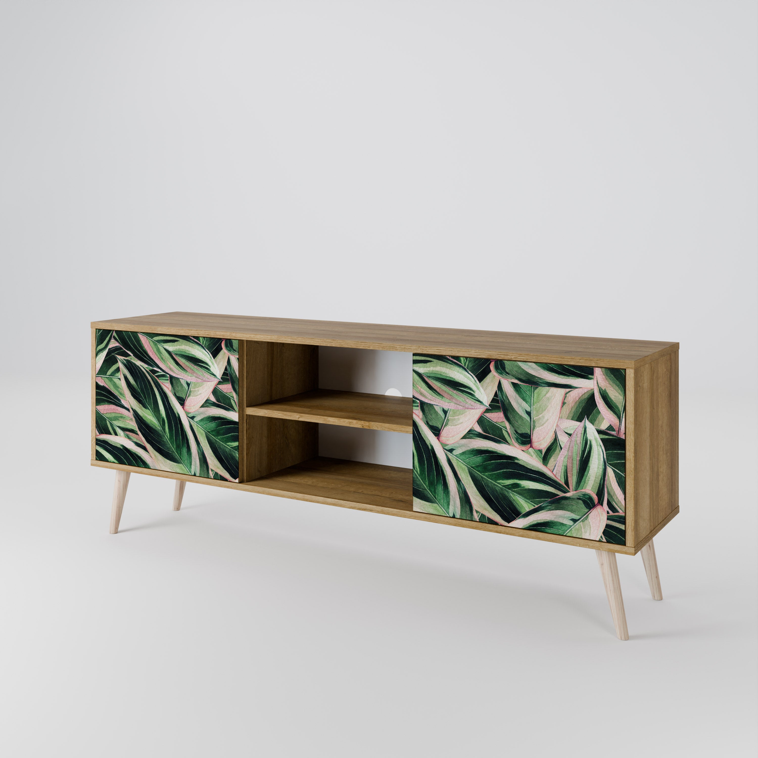 Mueble de TV de 2 puertas EERIE STROMANTHE con efecto roble