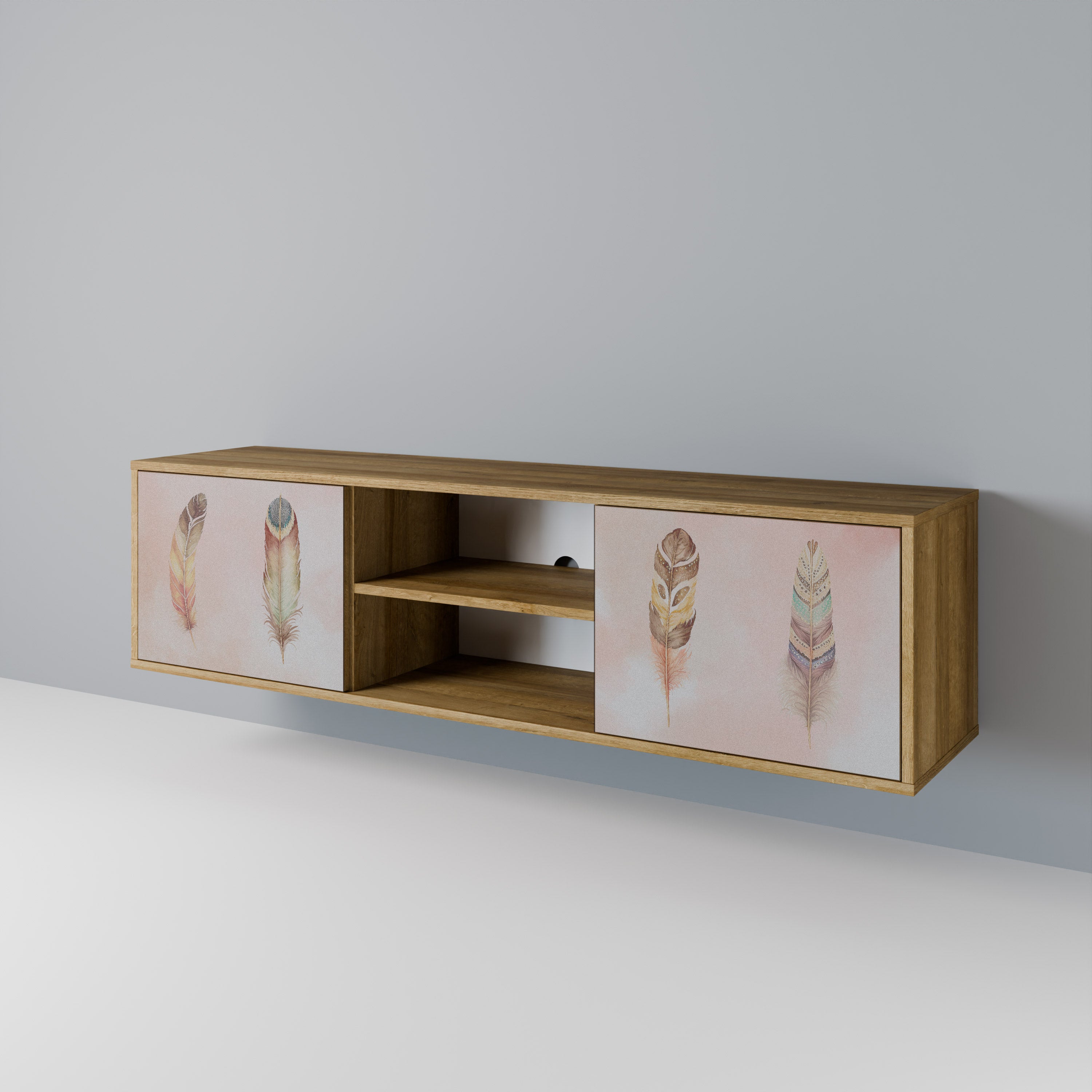 Mueble de TV de 2 puertas THE DELIQUESCE con efecto roble