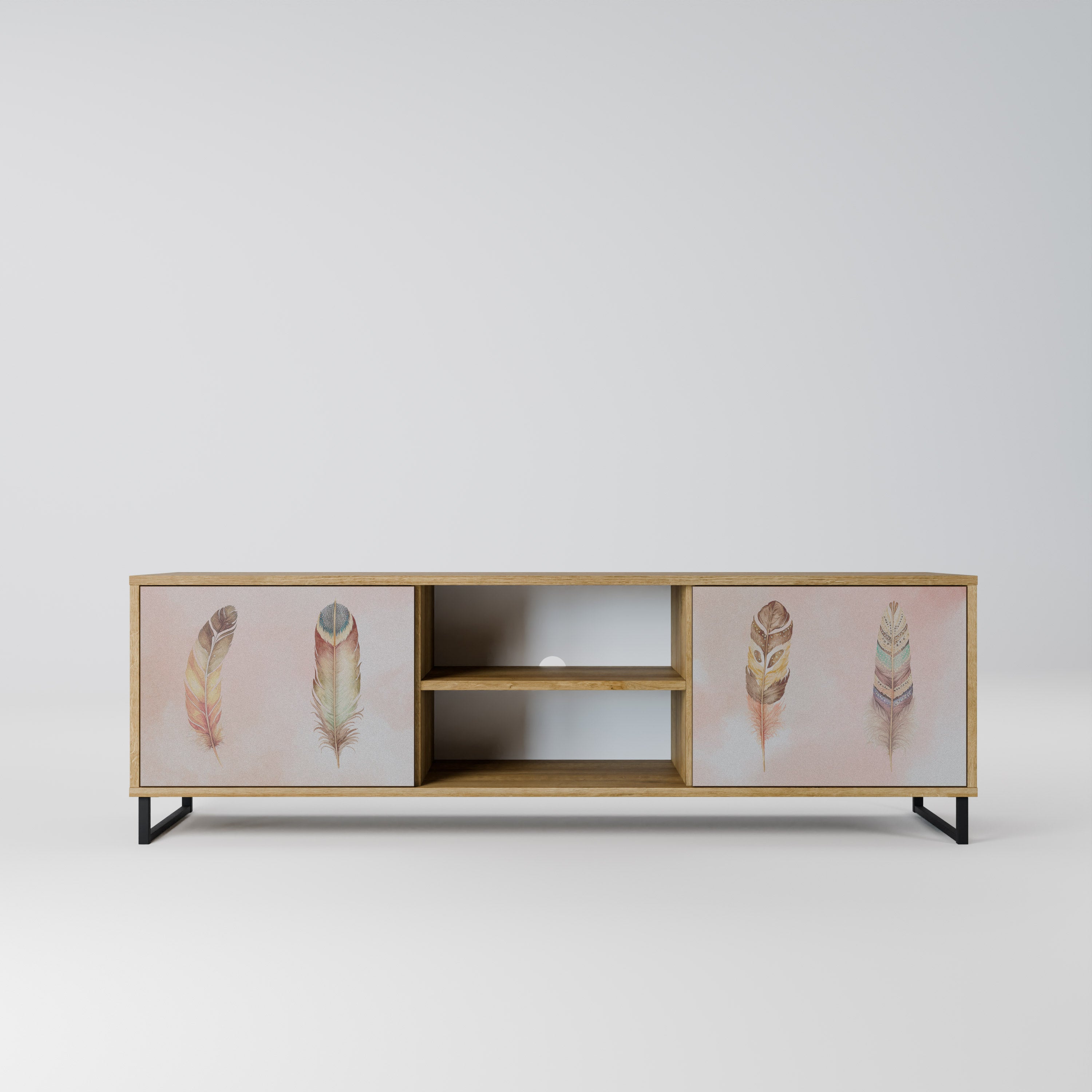 Mueble de TV de 2 puertas THE DELIQUESCE con efecto roble
