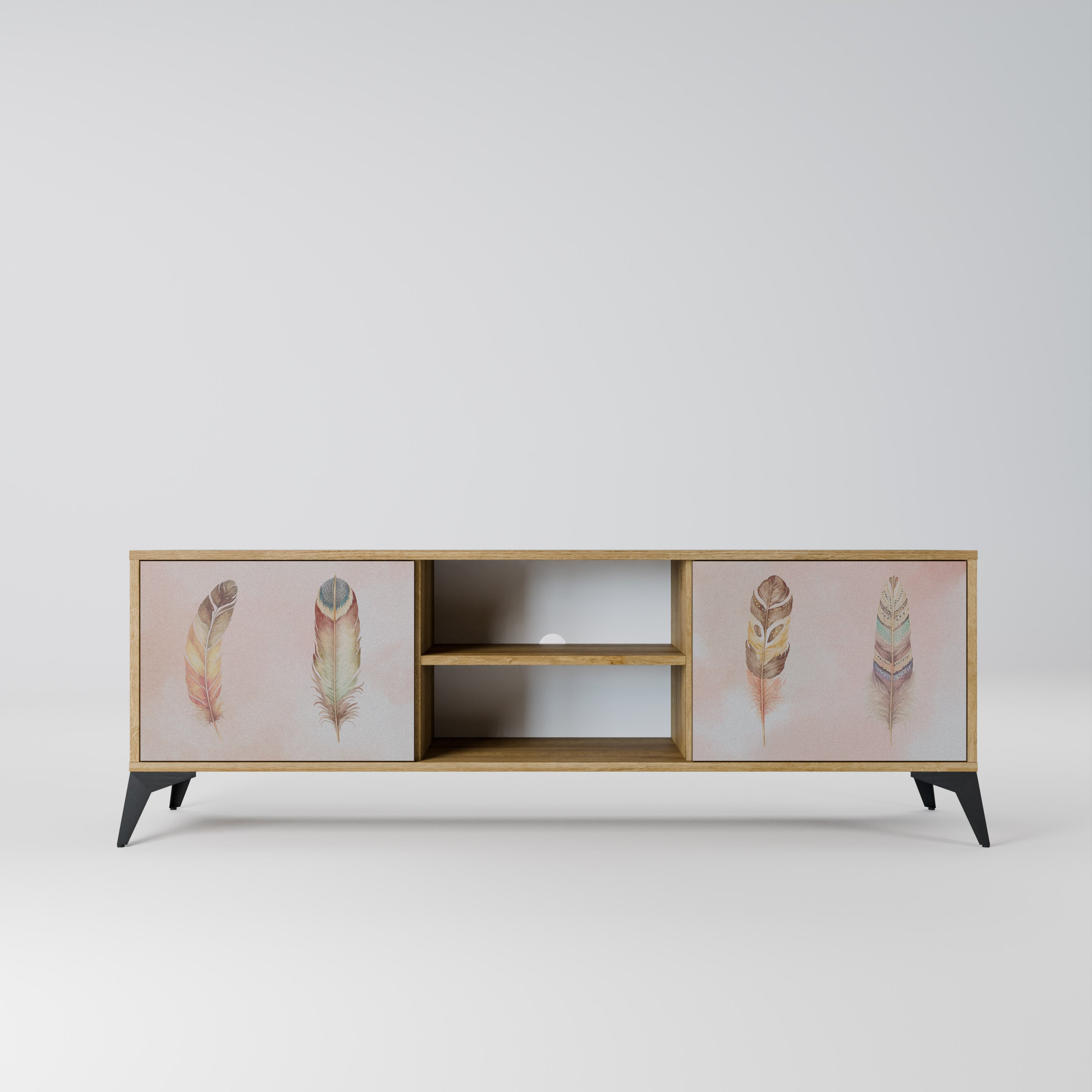 Mueble de TV de 2 puertas THE DELIQUESCE con efecto roble