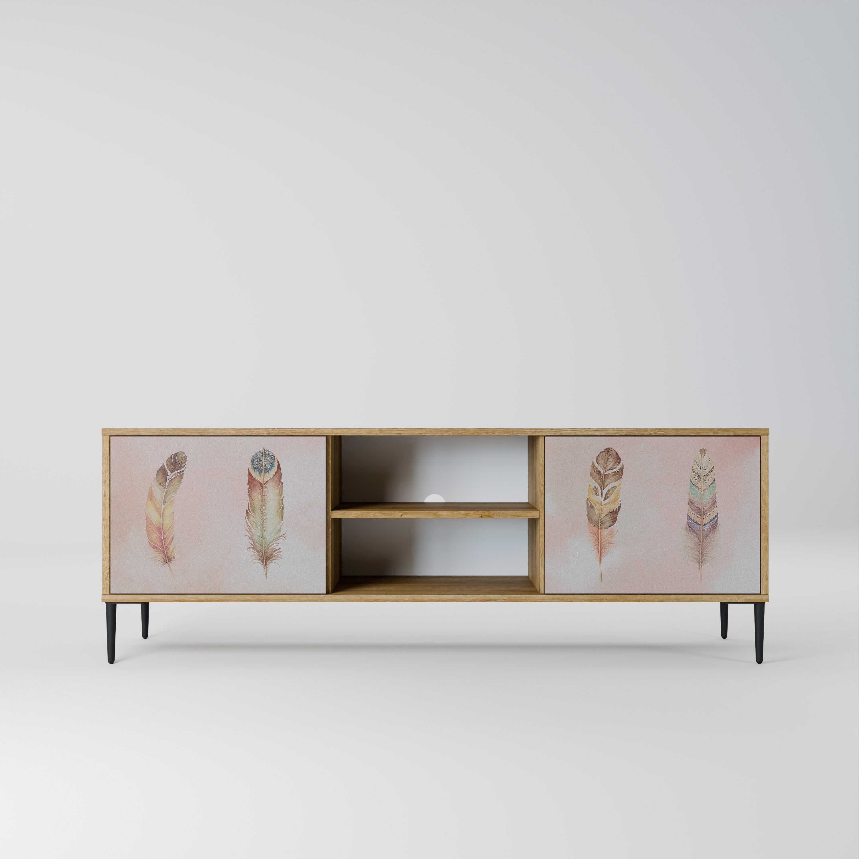 Mueble de TV de 2 puertas THE DELIQUESCE con efecto roble