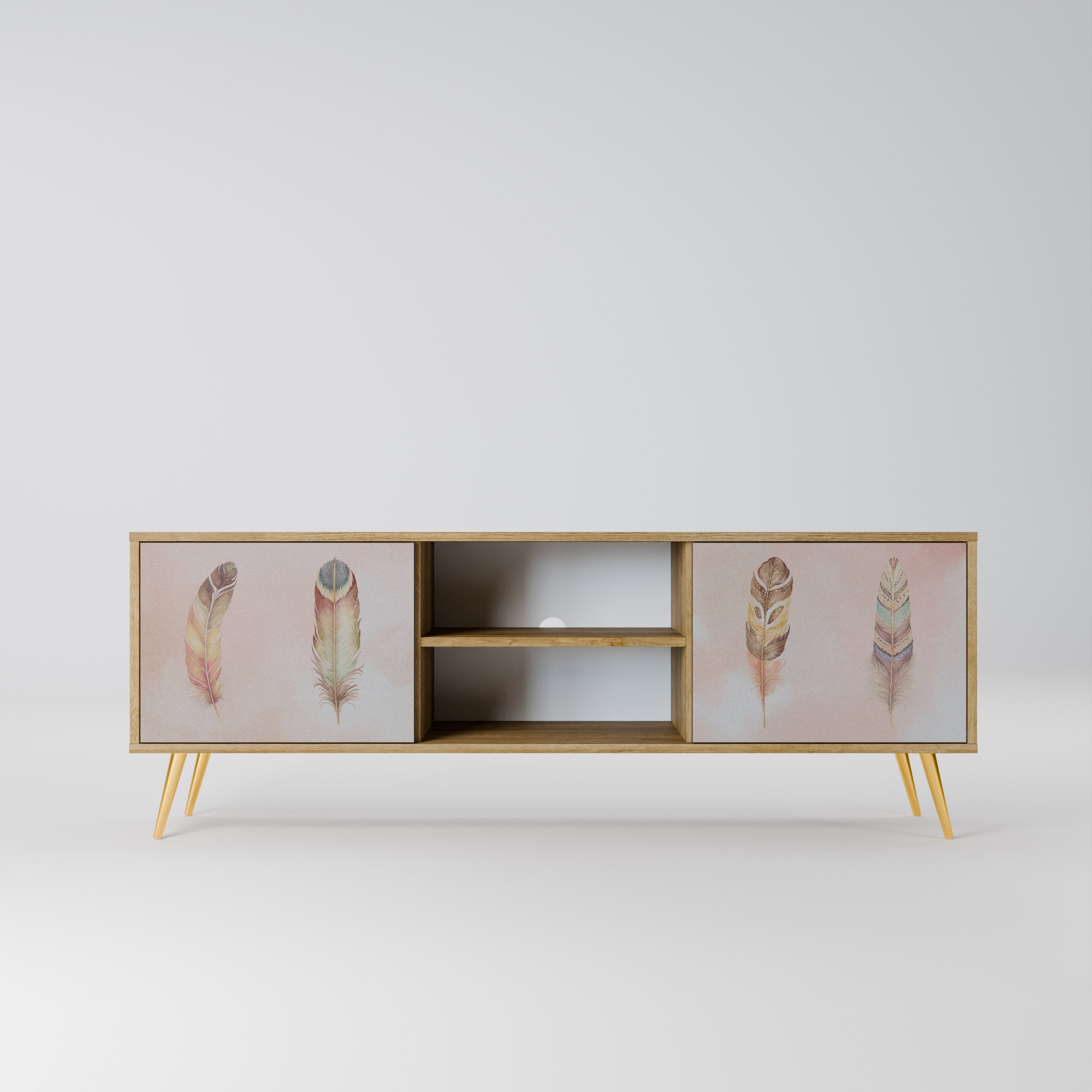 Mueble de TV de 2 puertas THE DELIQUESCE con efecto roble