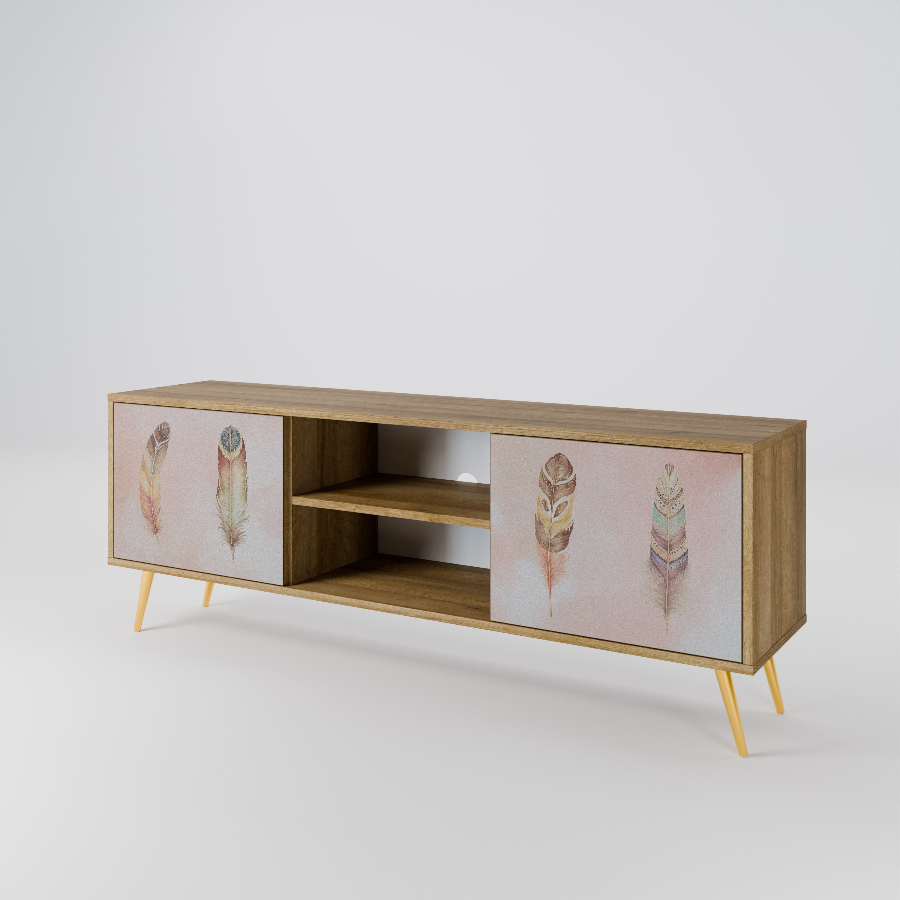 Mueble de TV de 2 puertas THE DELIQUESCE con efecto roble