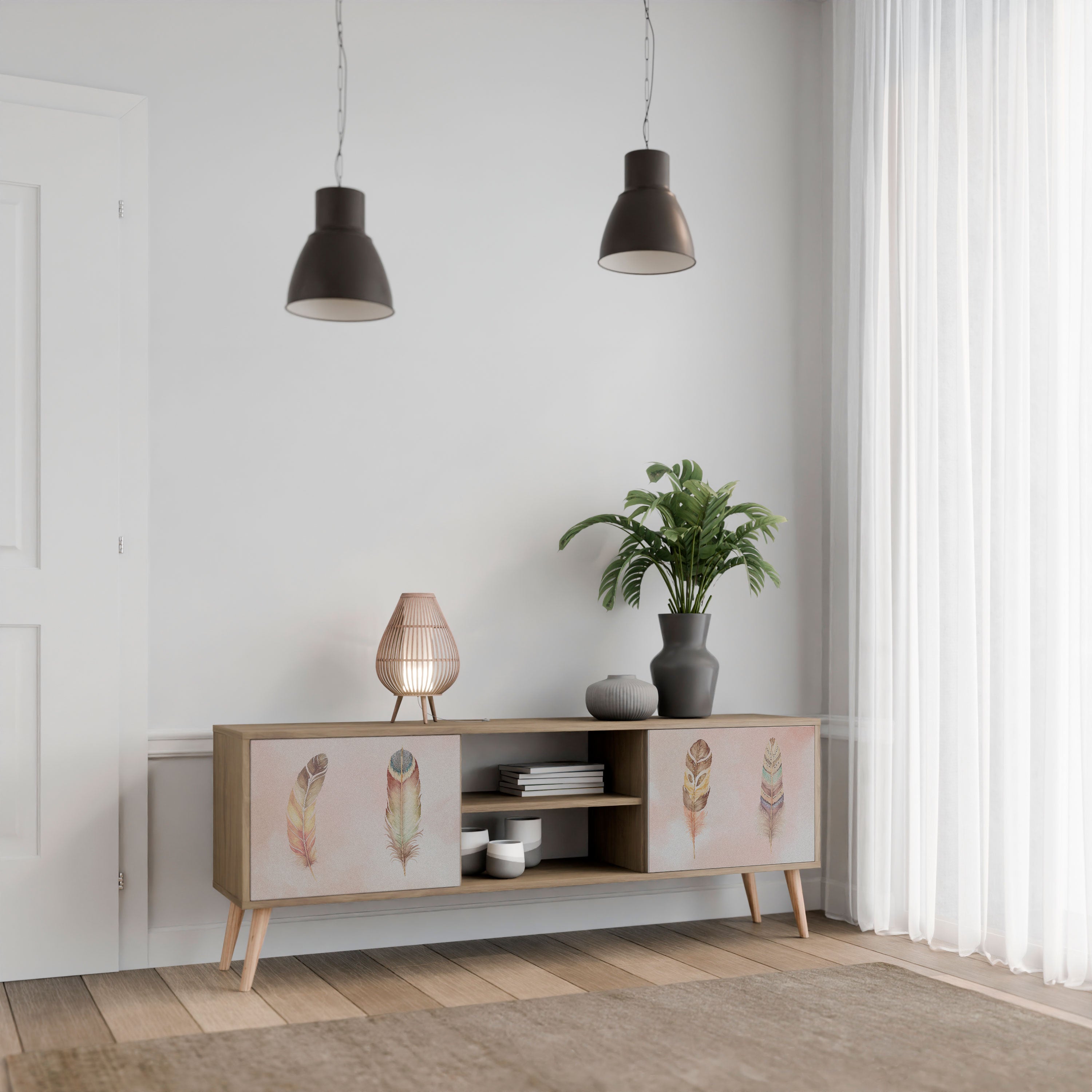 Mueble de TV de 2 puertas THE DELIQUESCE con efecto roble