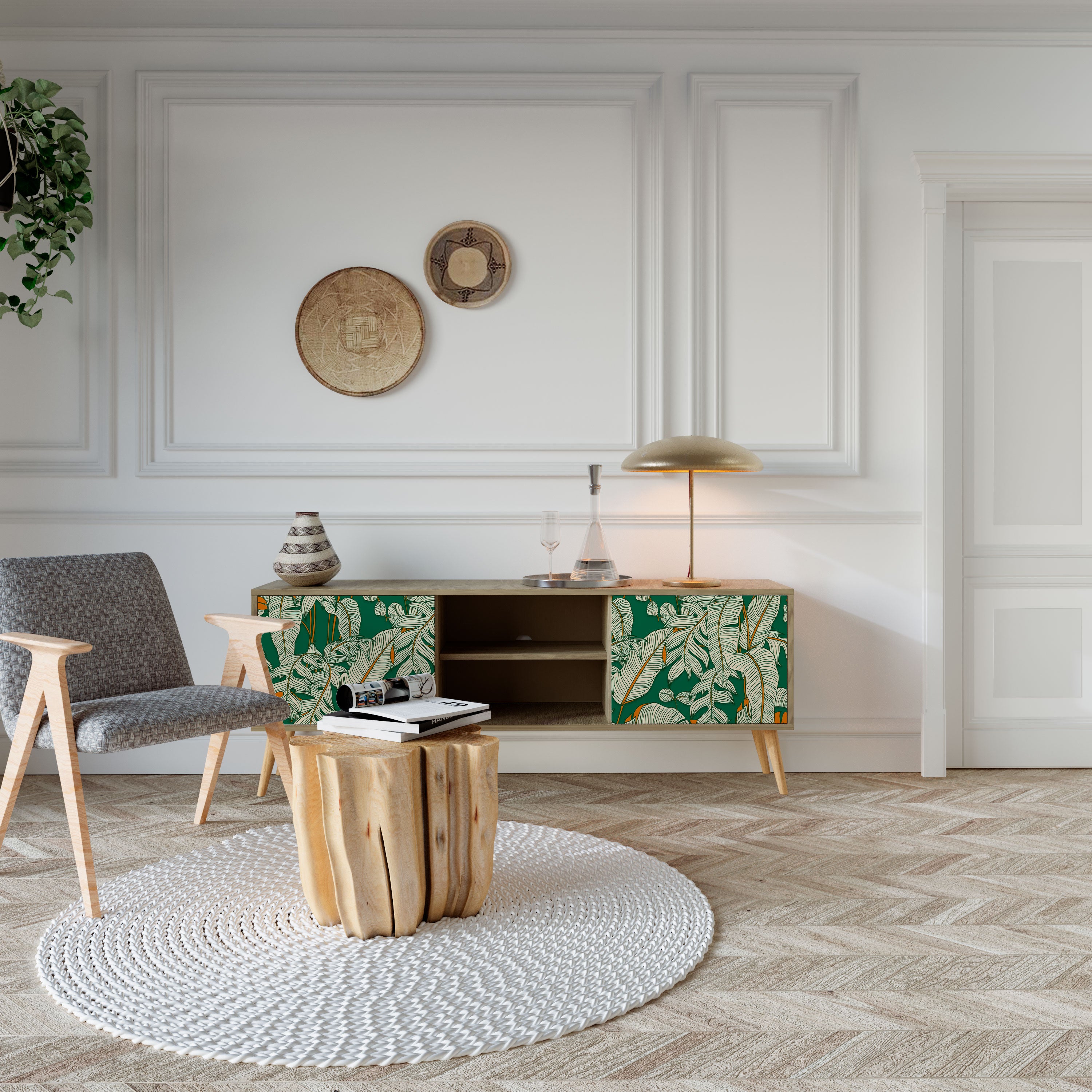 Mueble de TV de 2 puertas VERDANT PLEASURES con efecto roble