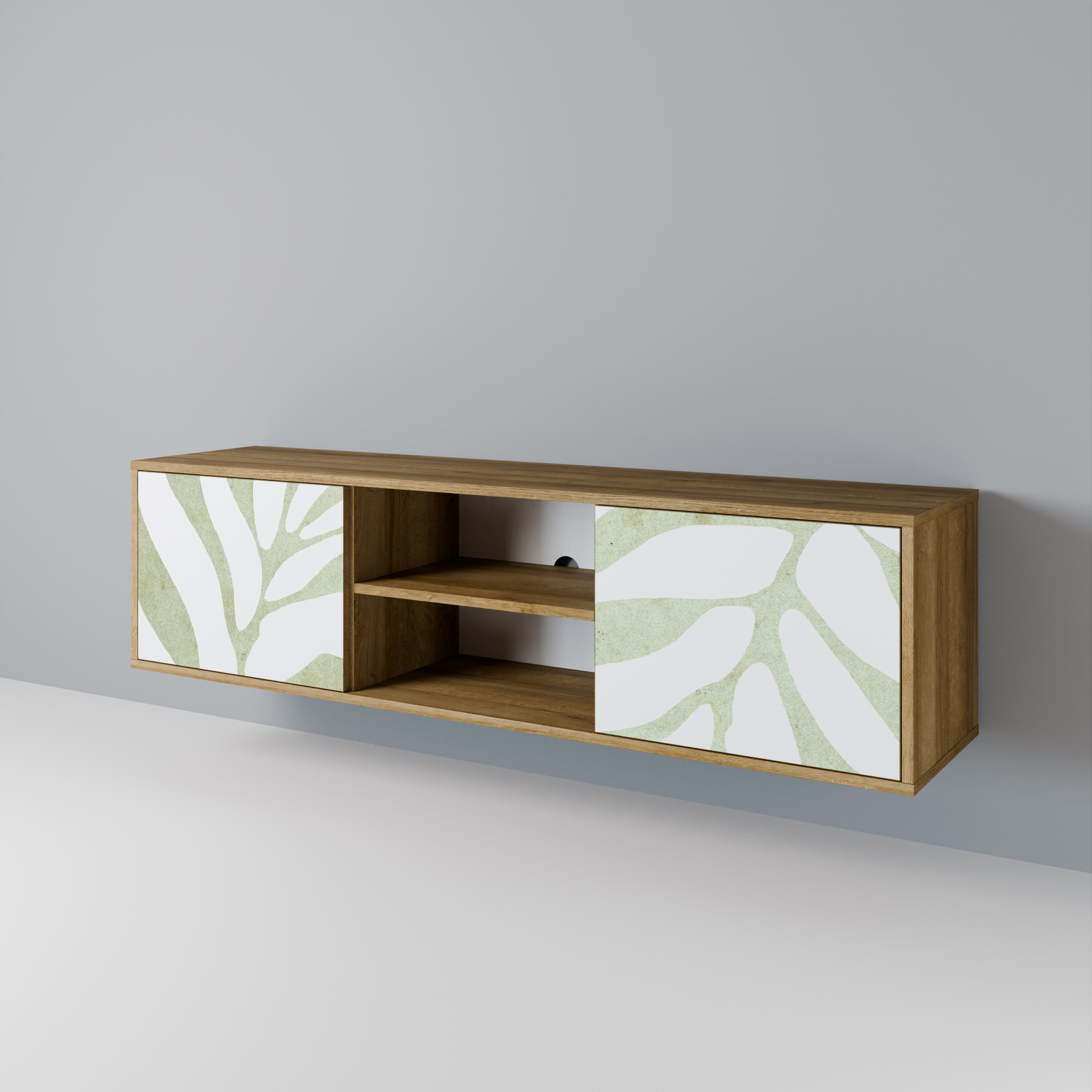 Mueble de TV de 2 puertas BOTANICAL SPARK con efecto roble