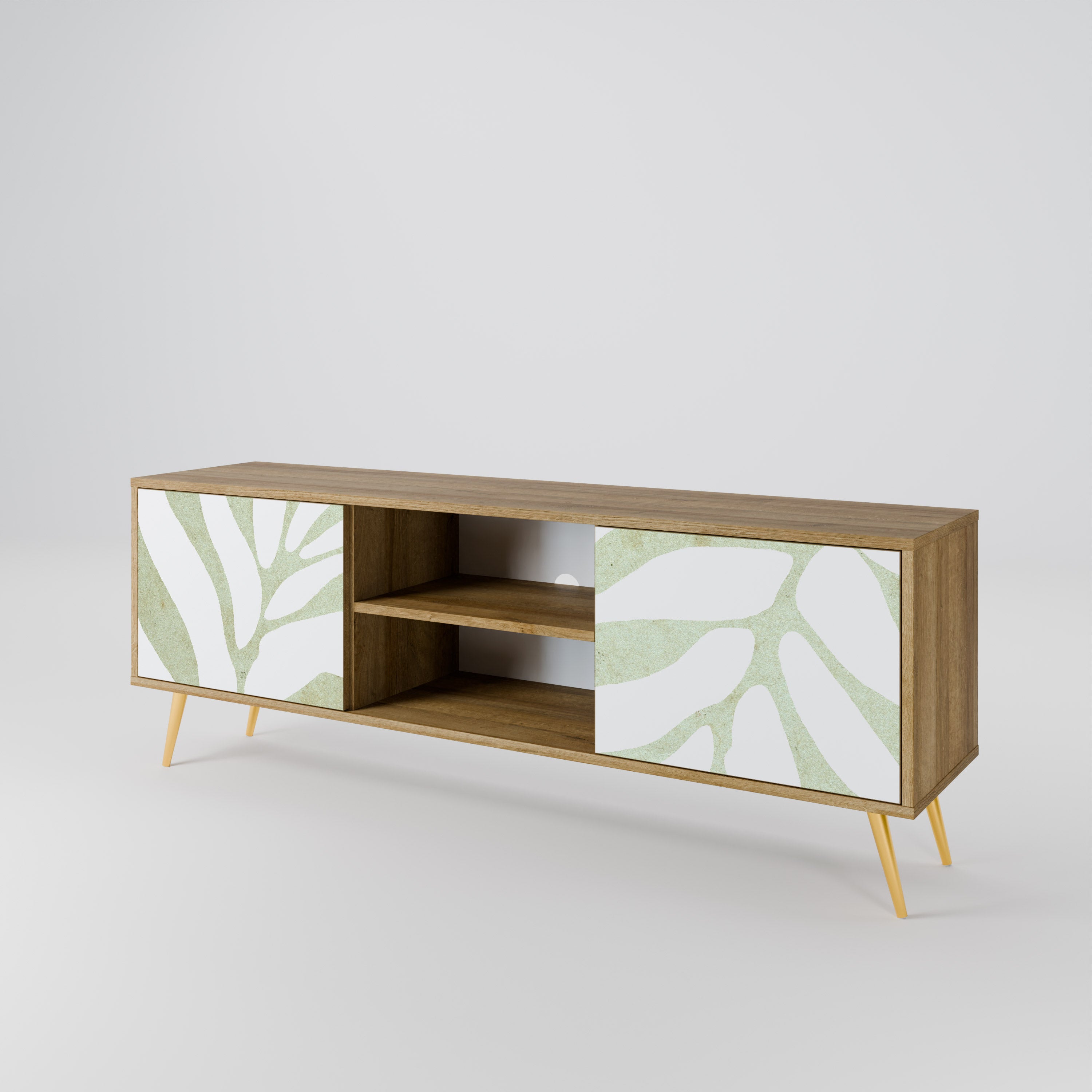 Mueble de TV de 2 puertas BOTANICAL SPARK con efecto roble