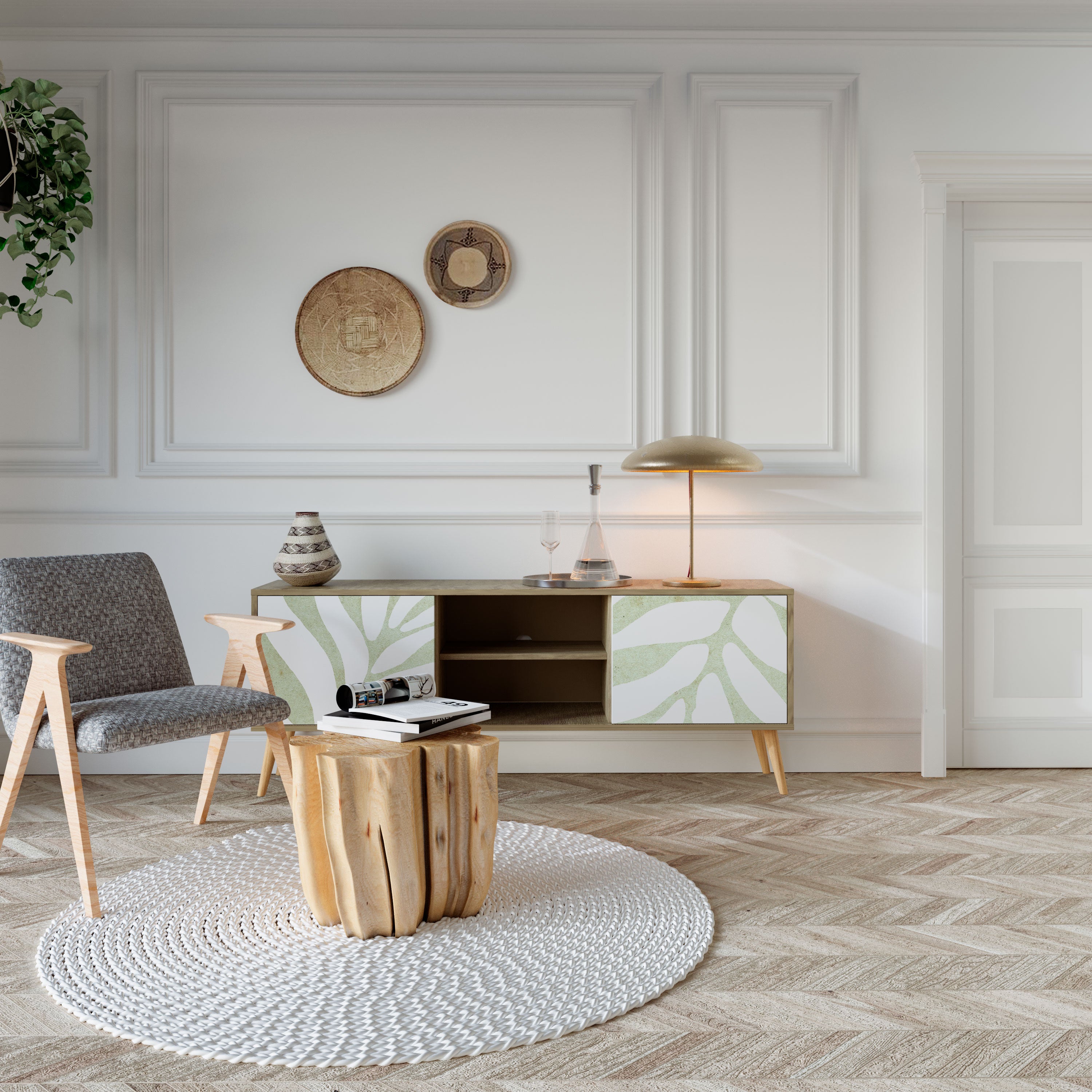 Mueble de TV de 2 puertas BOTANICAL SPARK con efecto roble