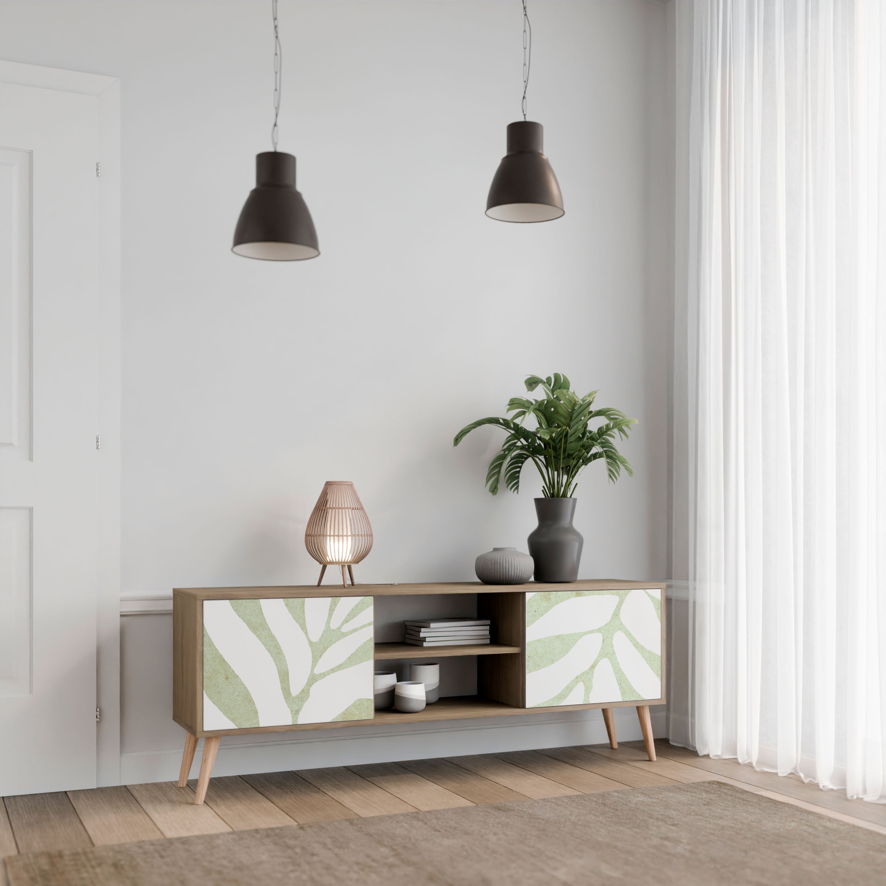 Mueble de TV de 2 puertas BOTANICAL SPARK con efecto roble