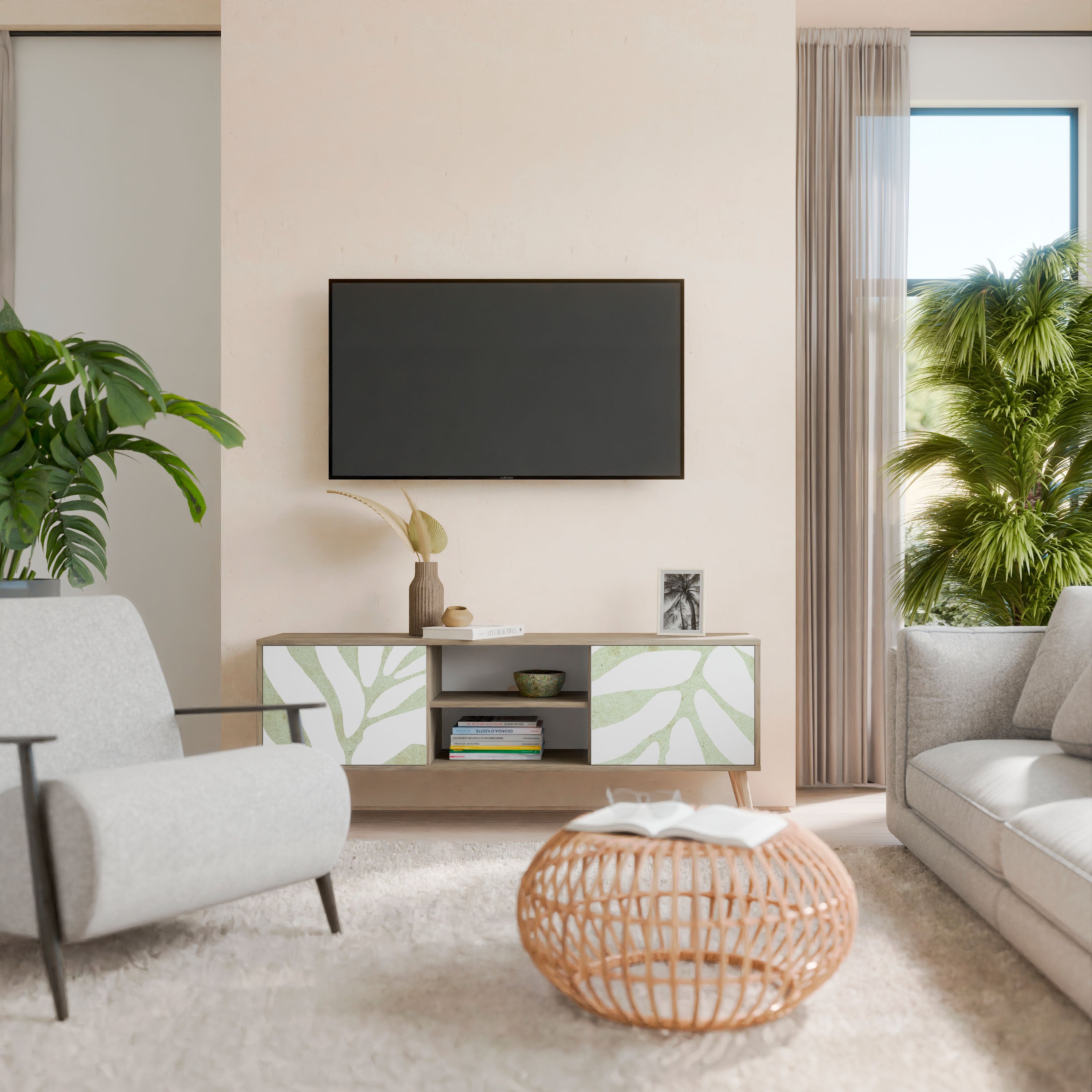 Mueble de TV de 2 puertas BOTANICAL SPARK con efecto roble