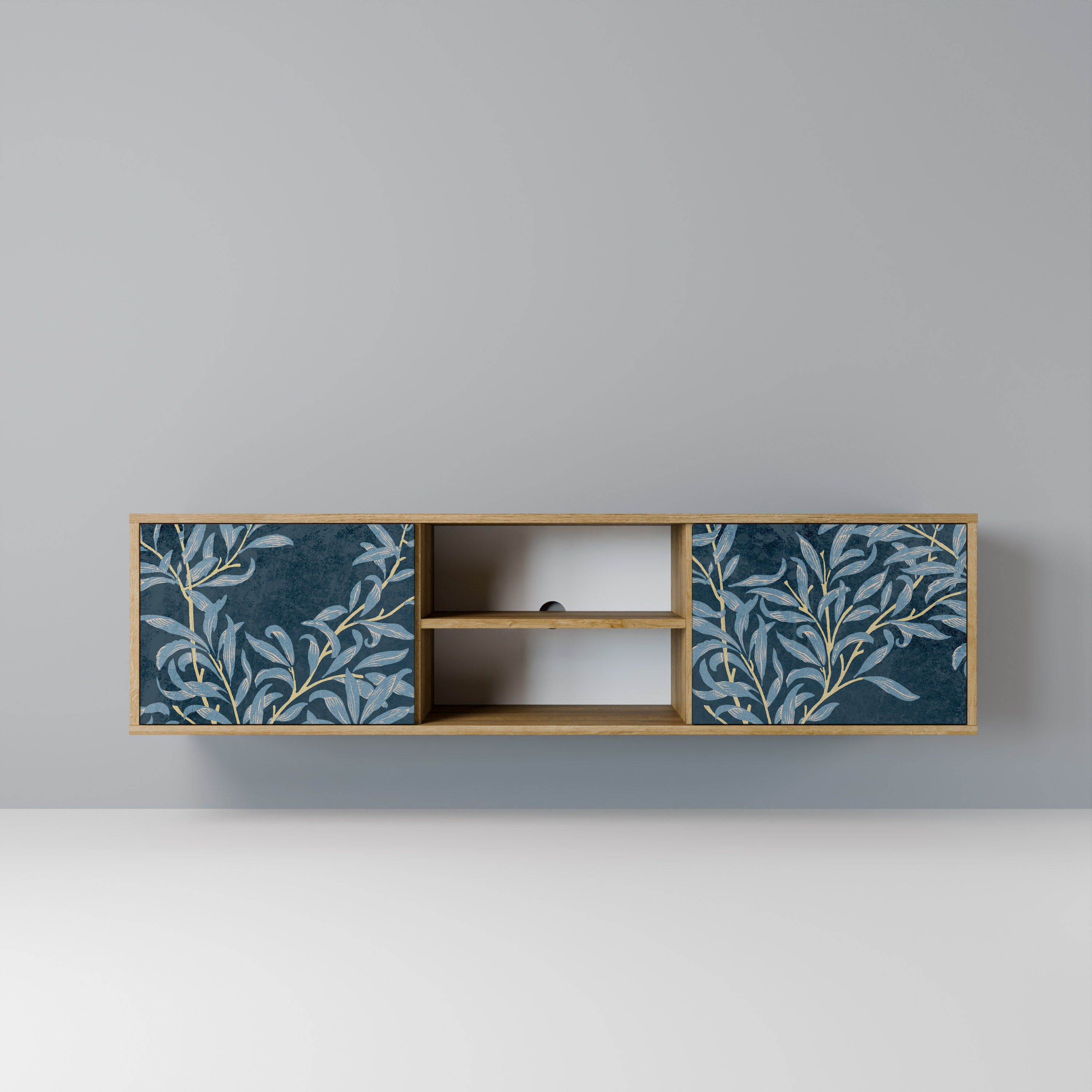 Mueble de TV de 2 puertas BLUE LEAVES con efecto roble