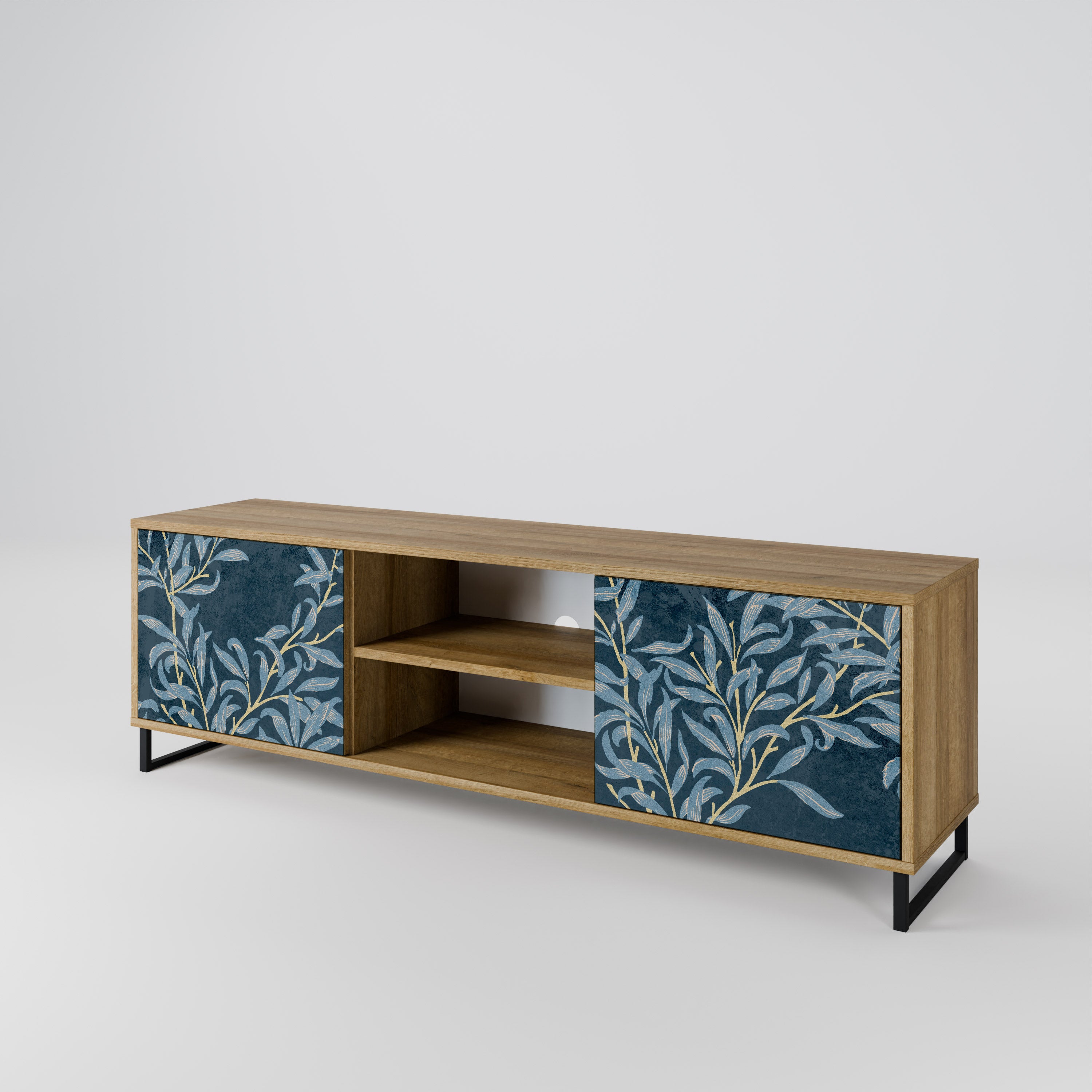 Mueble de TV de 2 puertas BLUE LEAVES con efecto roble