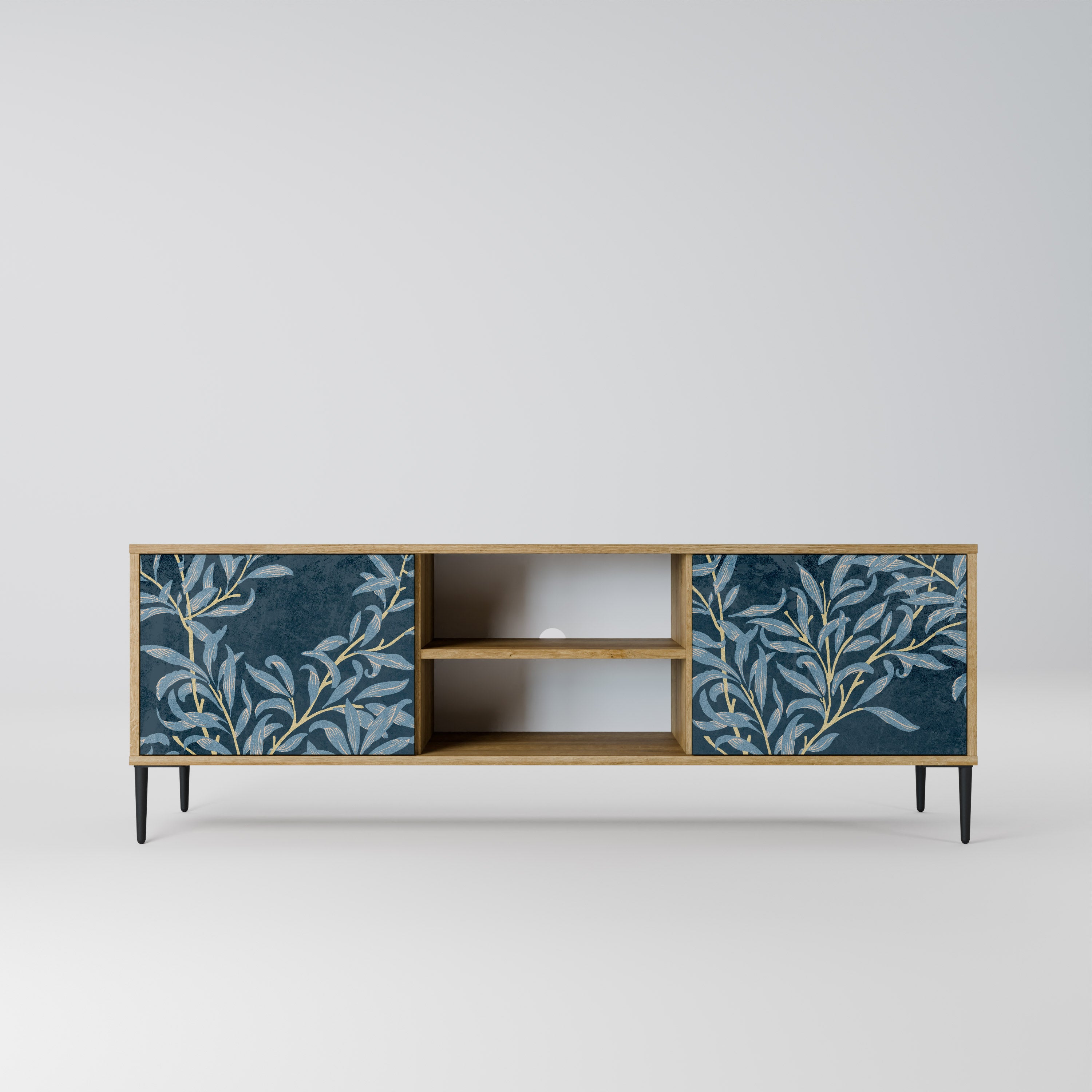 Mueble de TV de 2 puertas BLUE LEAVES con efecto roble