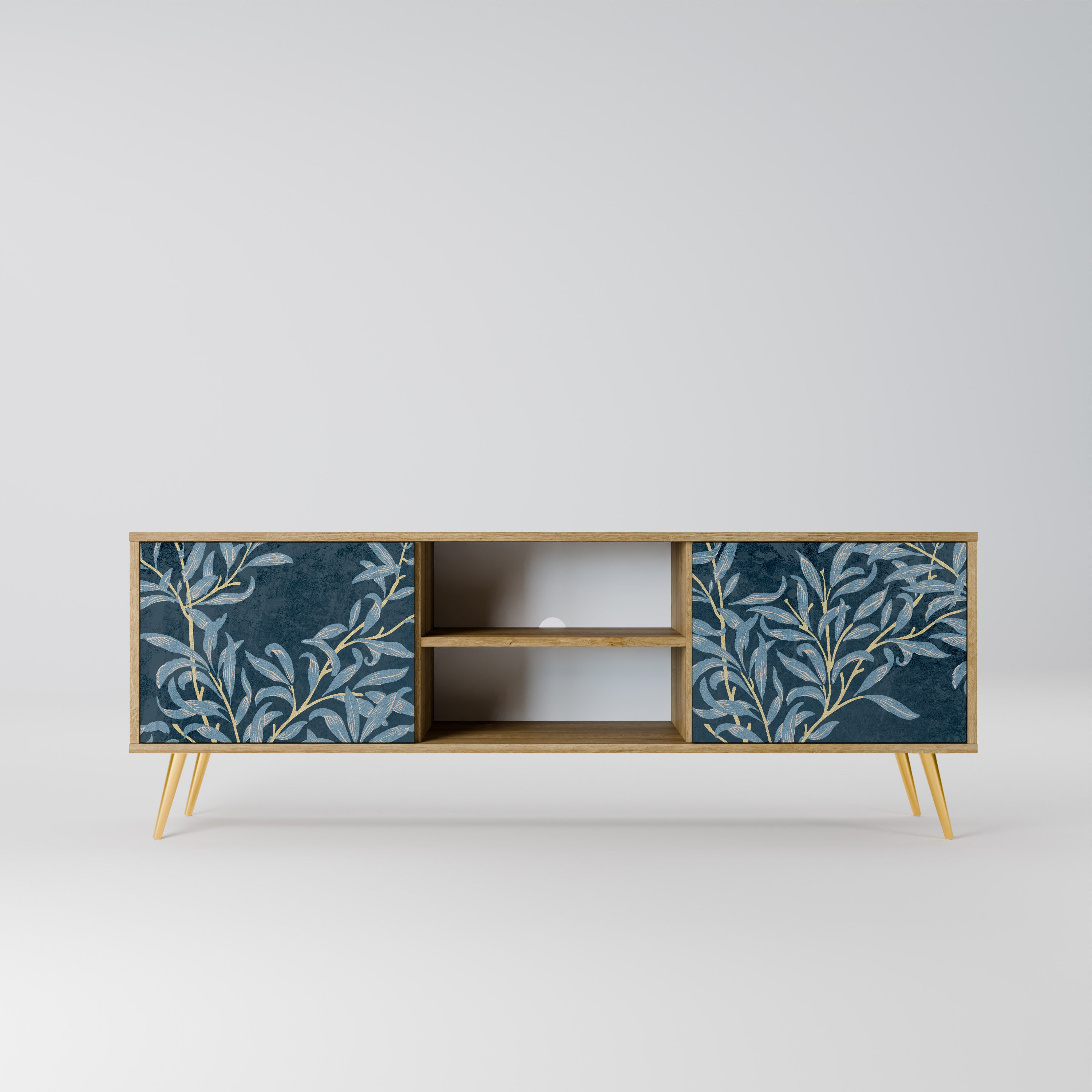 Mueble de TV de 2 puertas BLUE LEAVES con efecto roble
