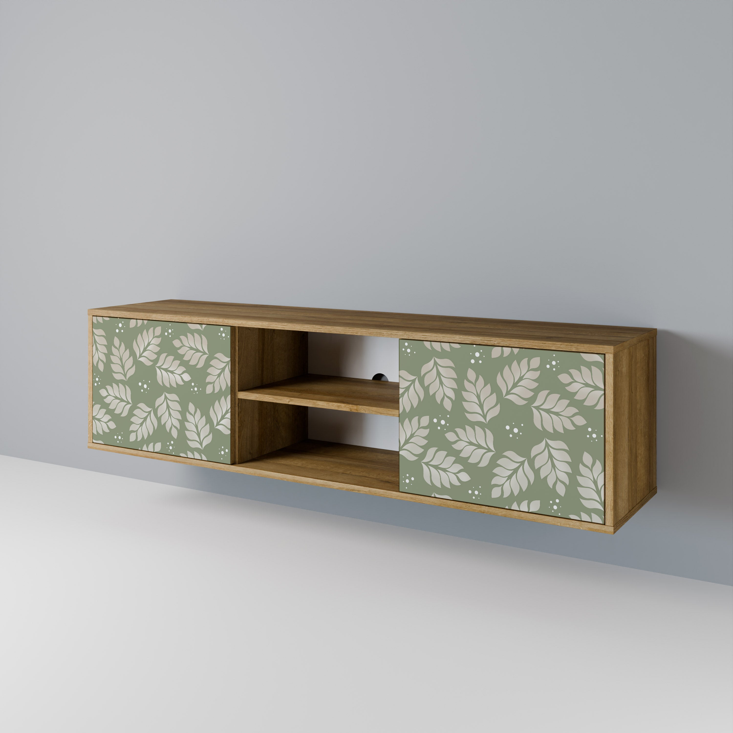 Mueble de TV de 2 puertas LEAVES ON GREEN con efecto roble