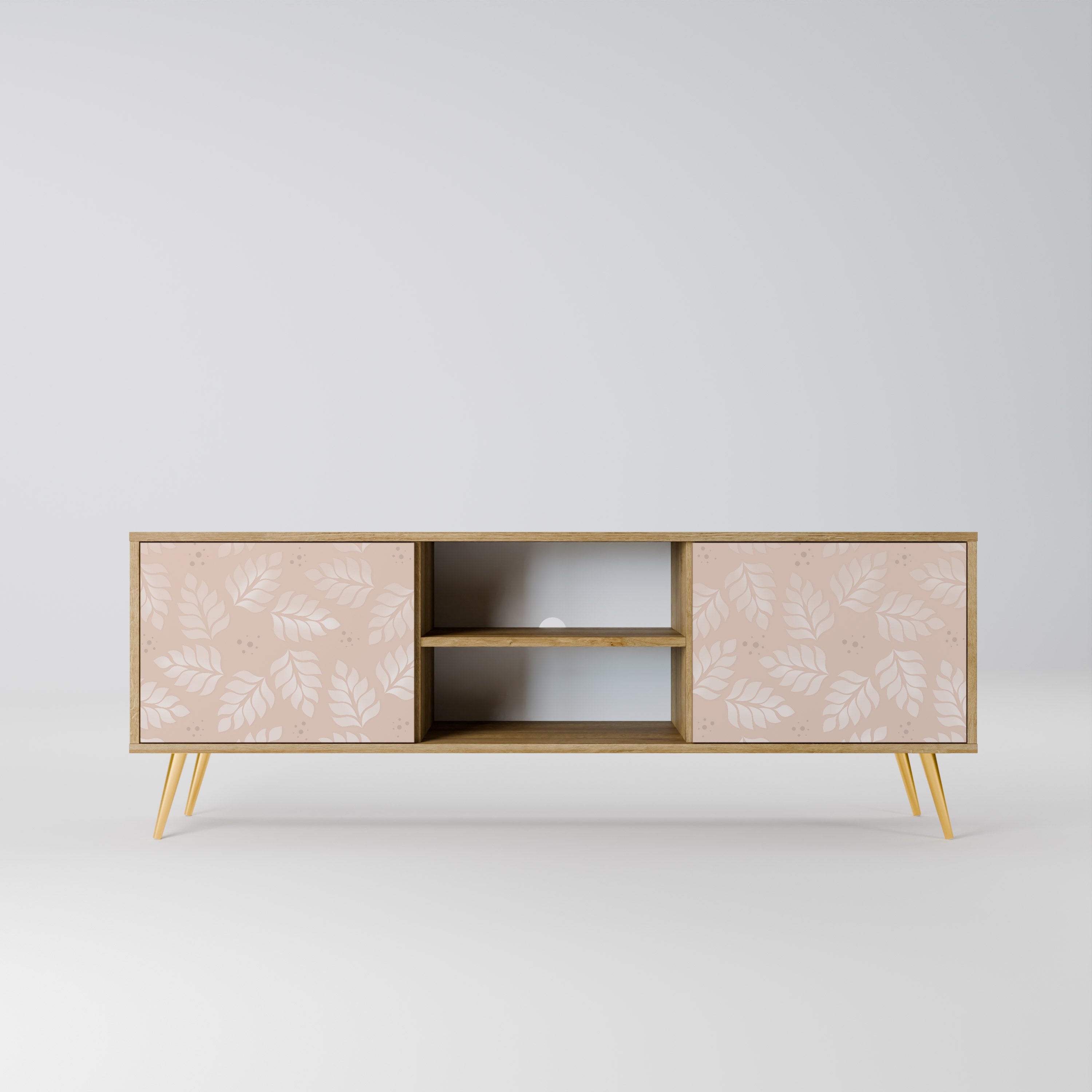 Mueble de TV de 2 puertas LEAVES ON BEIGE con efecto roble