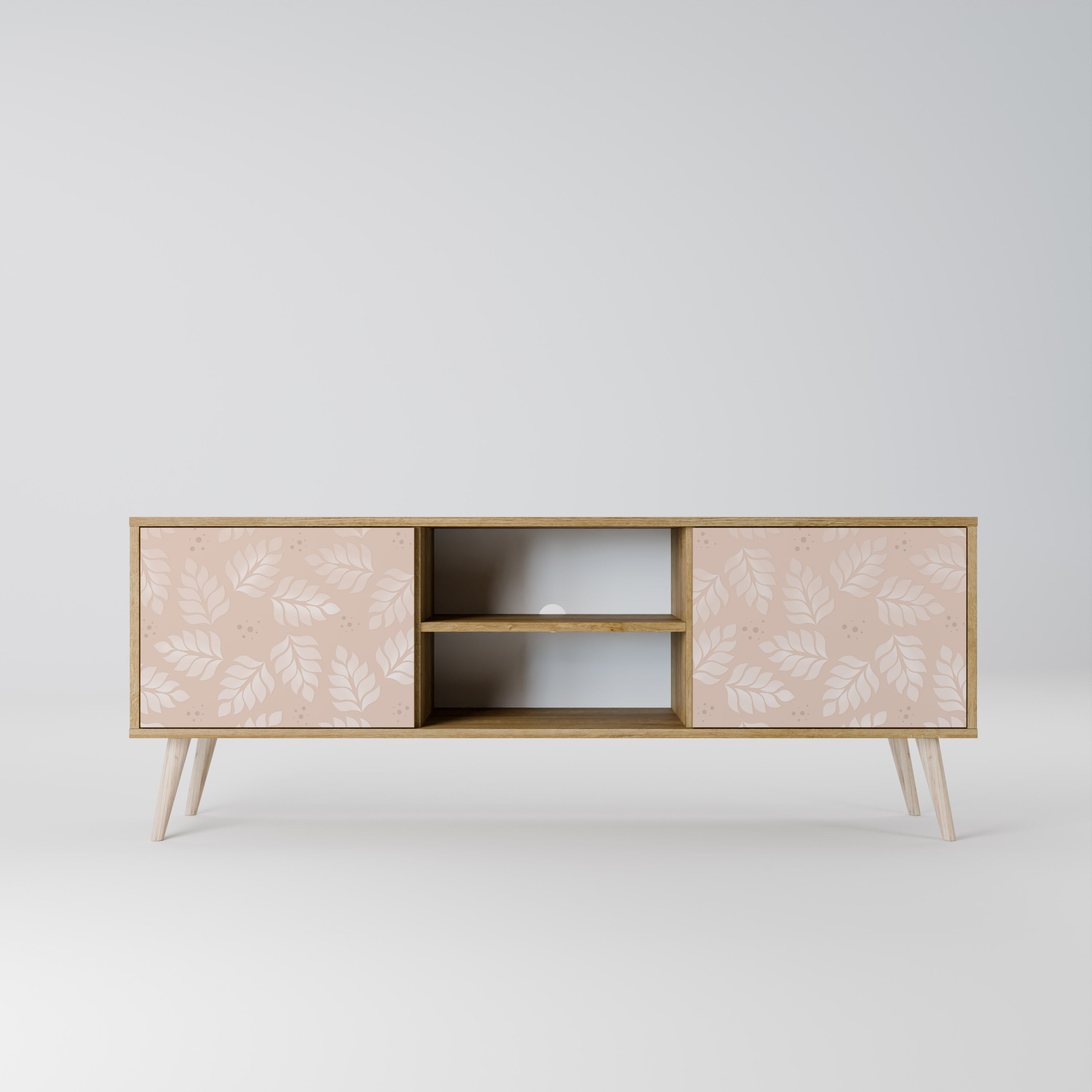 Mueble de TV de 2 puertas LEAVES ON BEIGE con efecto roble
