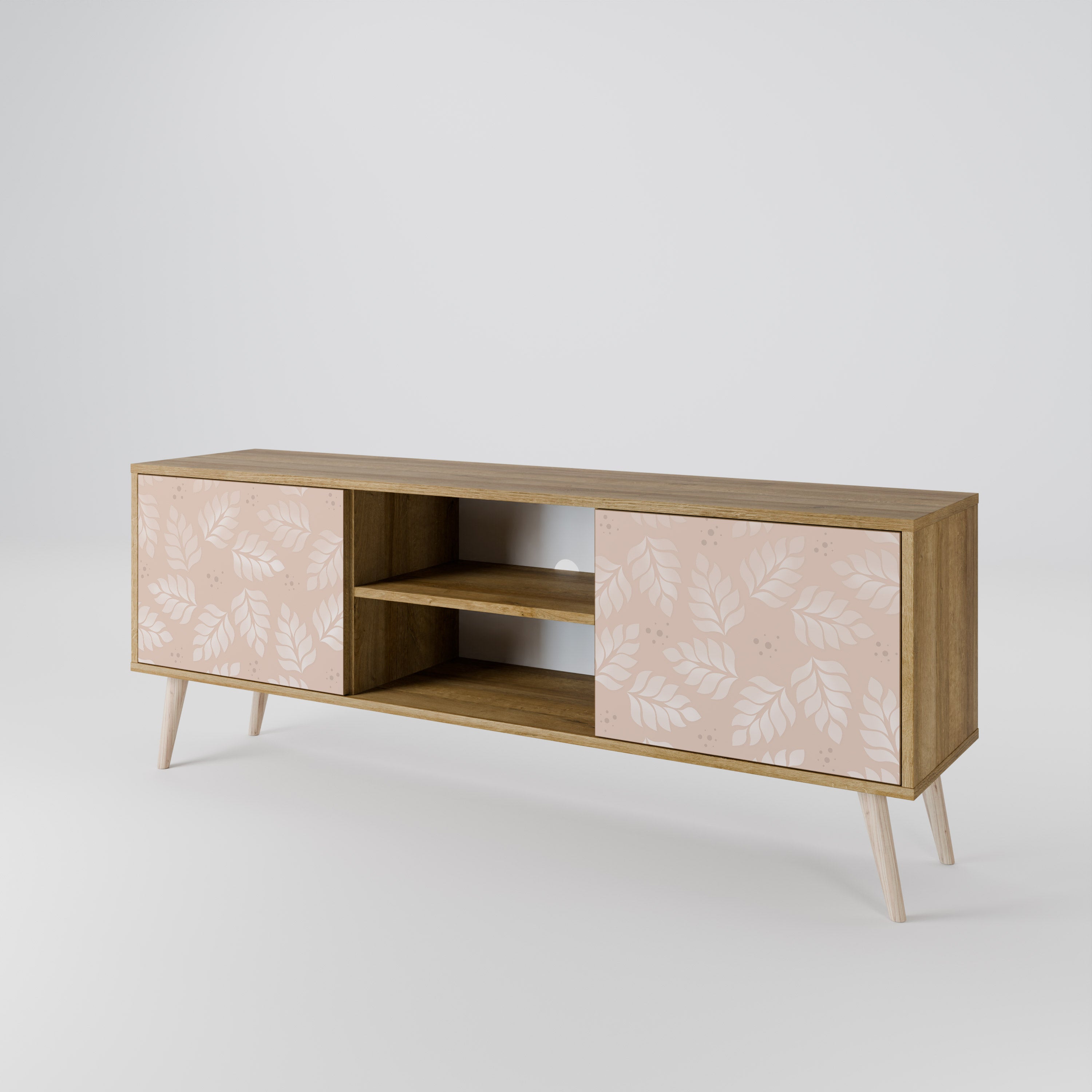 Mueble de TV de 2 puertas LEAVES ON BEIGE con efecto roble