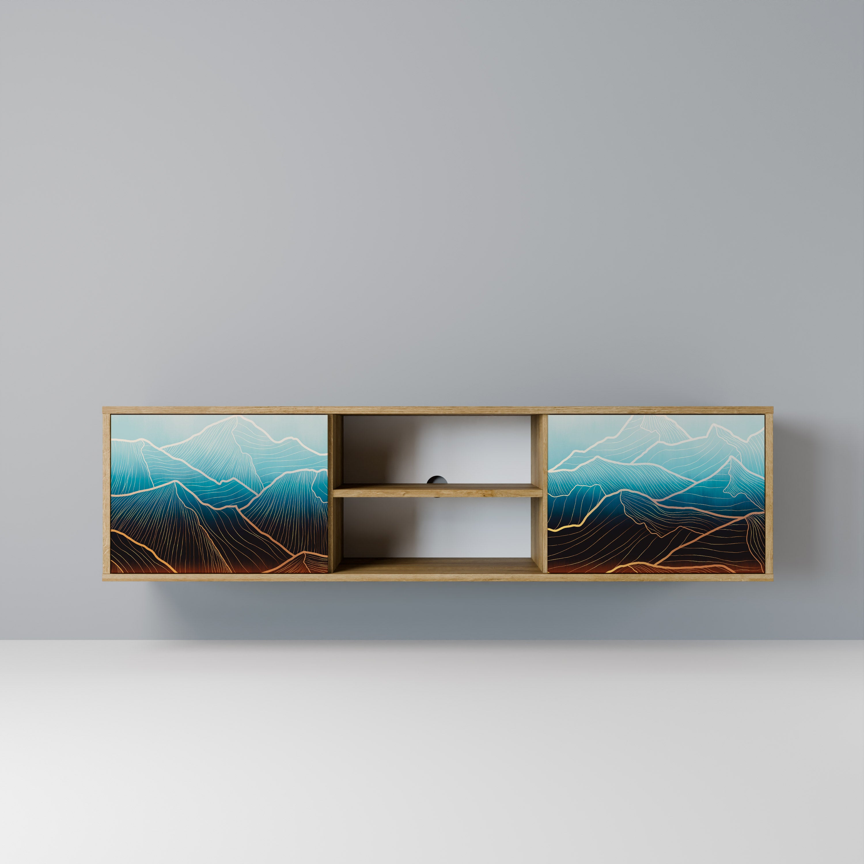 Mueble de TV de 2 puertas LUNAR SECRETS con efecto roble