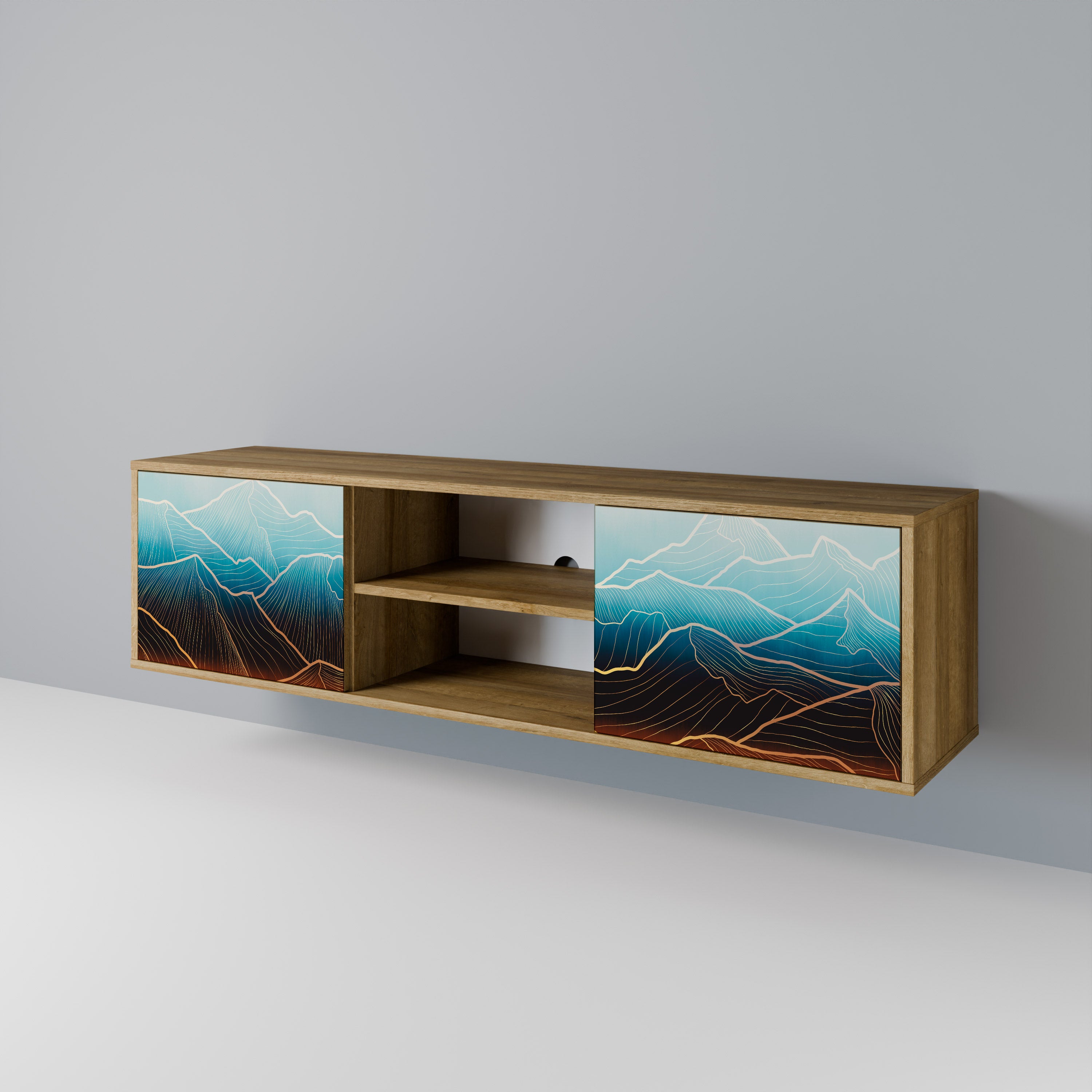 Mueble de TV de 2 puertas LUNAR SECRETS con efecto roble