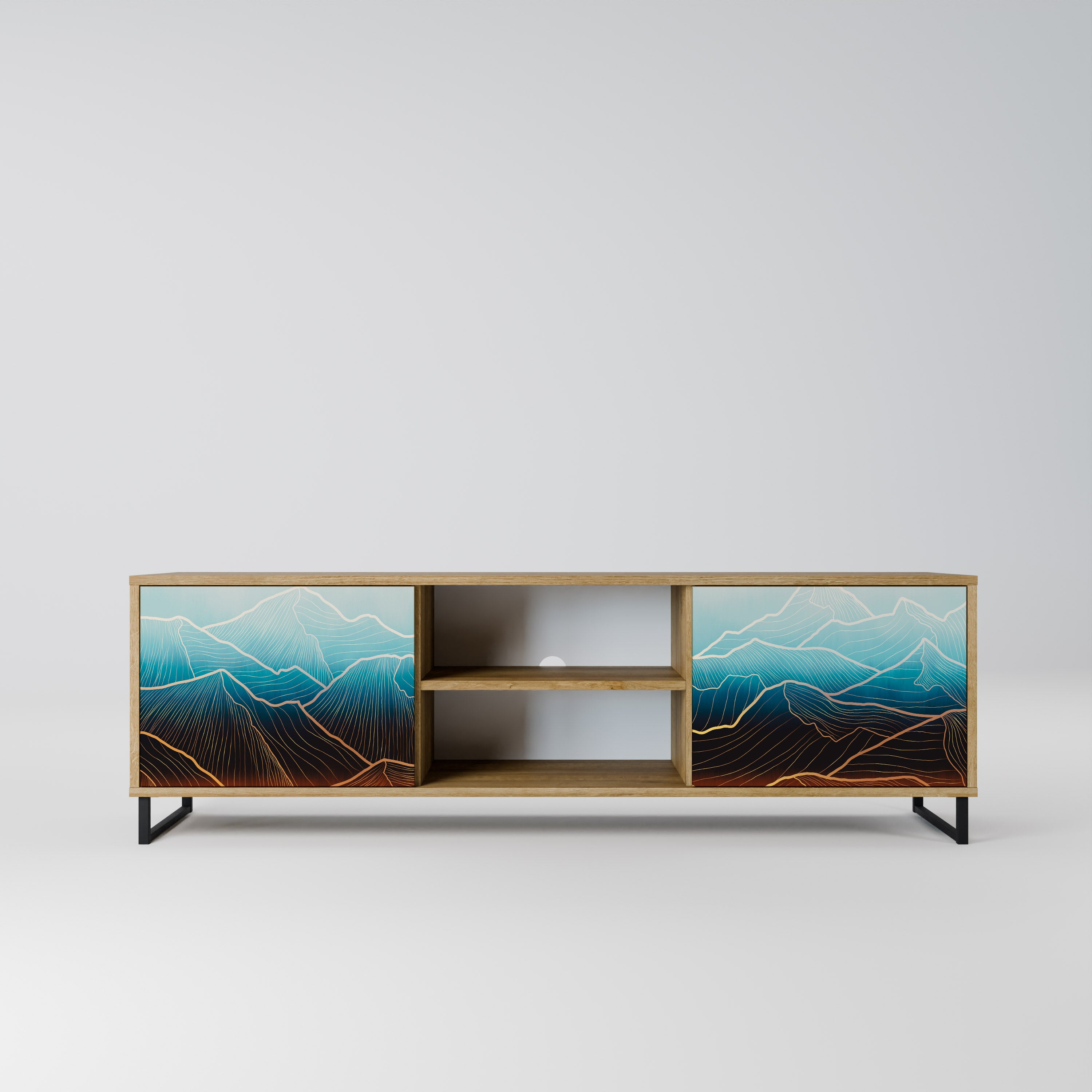 Mueble de TV de 2 puertas LUNAR SECRETS con efecto roble