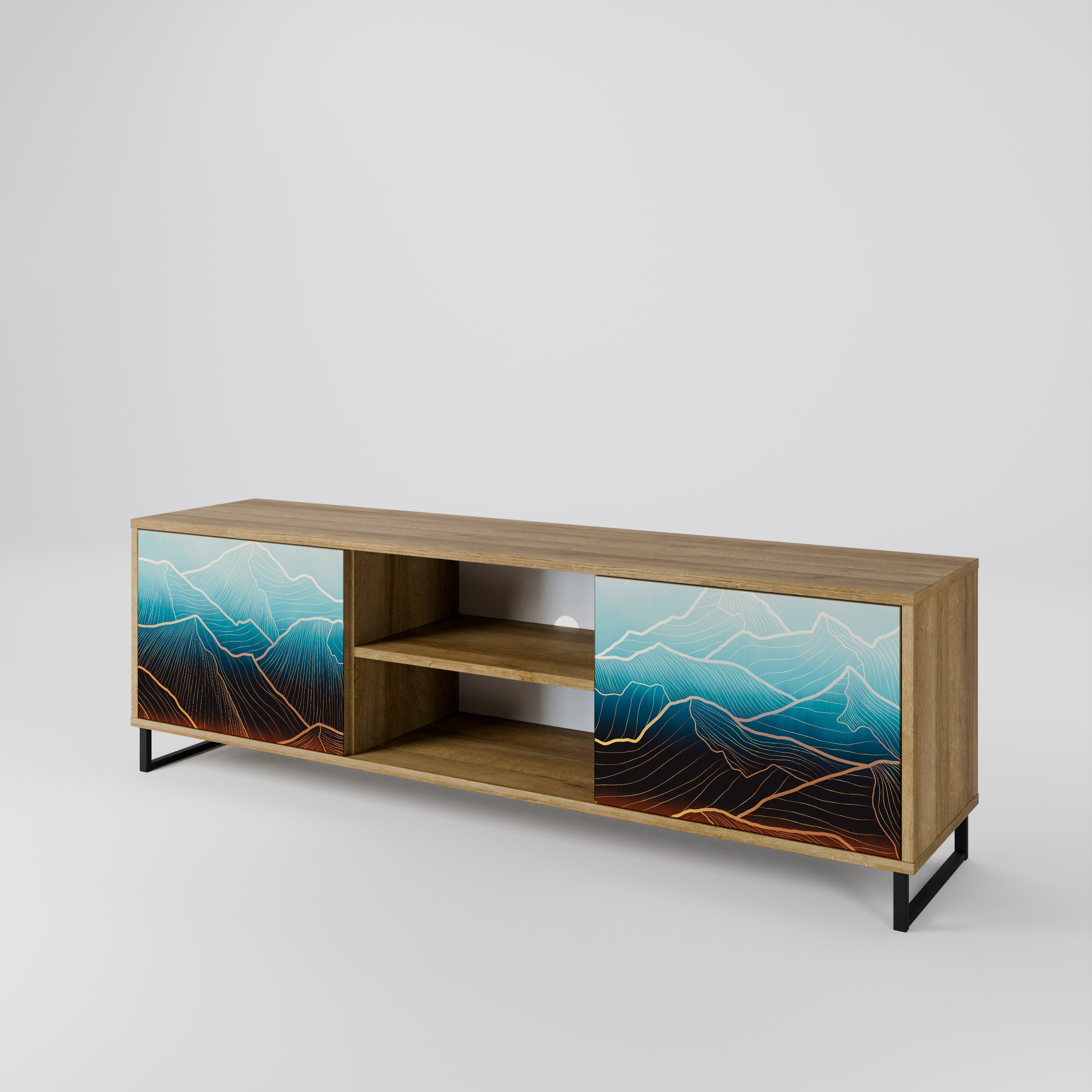 Mueble de TV de 2 puertas LUNAR SECRETS con efecto roble