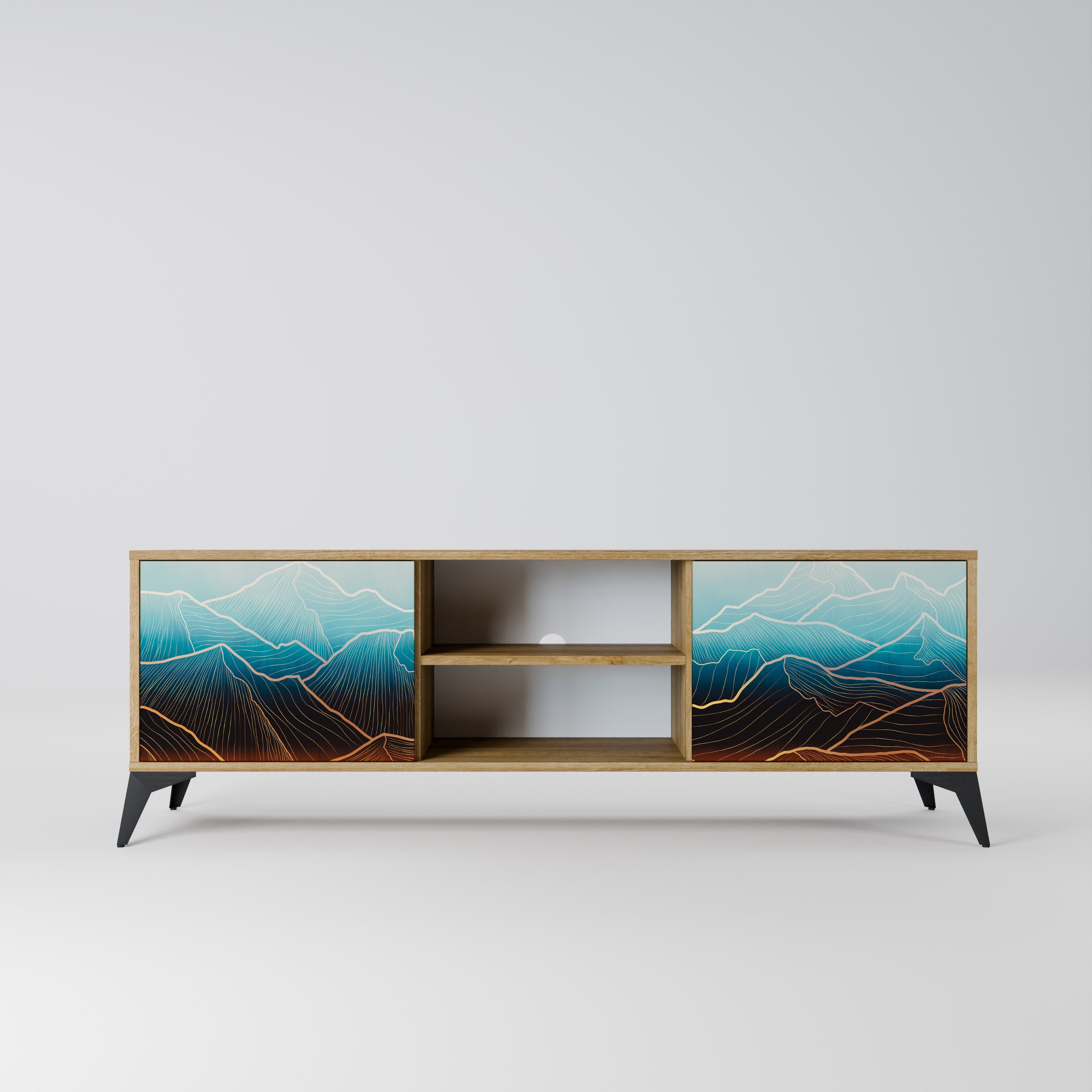 Mueble de TV de 2 puertas LUNAR SECRETS con efecto roble