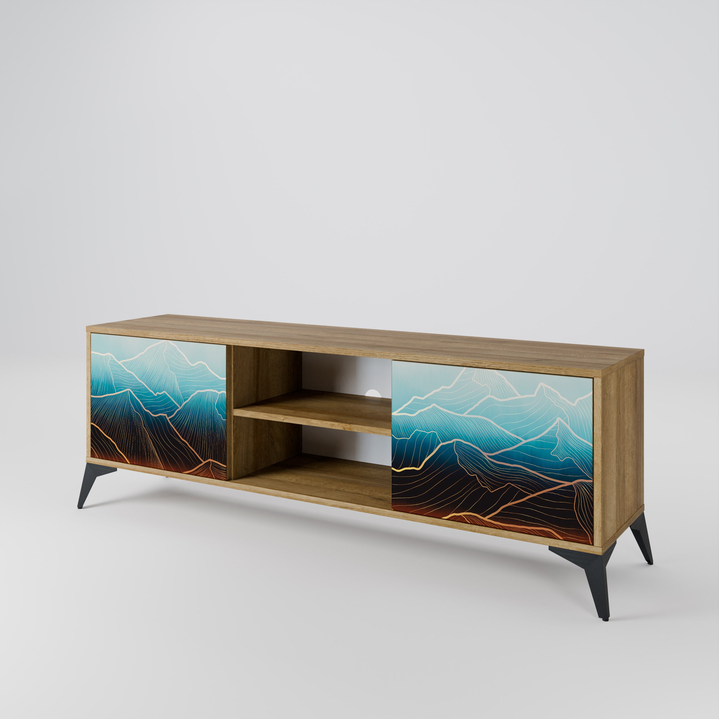 Mueble de TV de 2 puertas LUNAR SECRETS con efecto roble