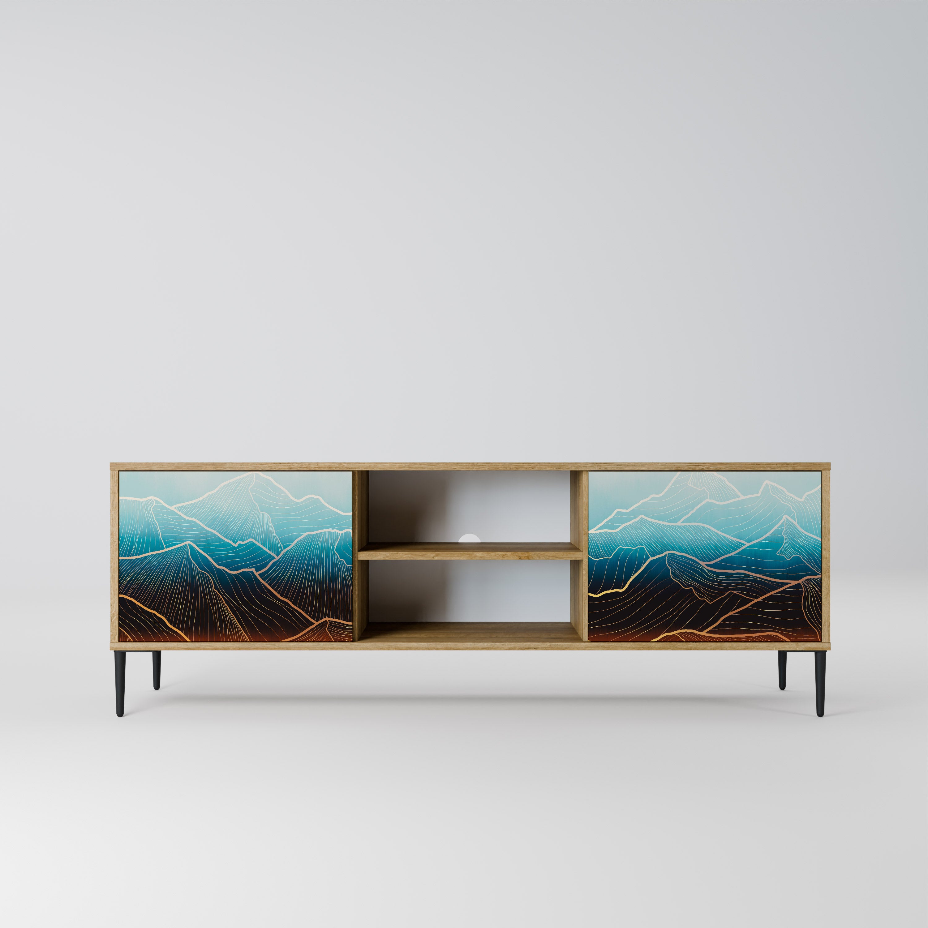 Mueble de TV de 2 puertas LUNAR SECRETS con efecto roble