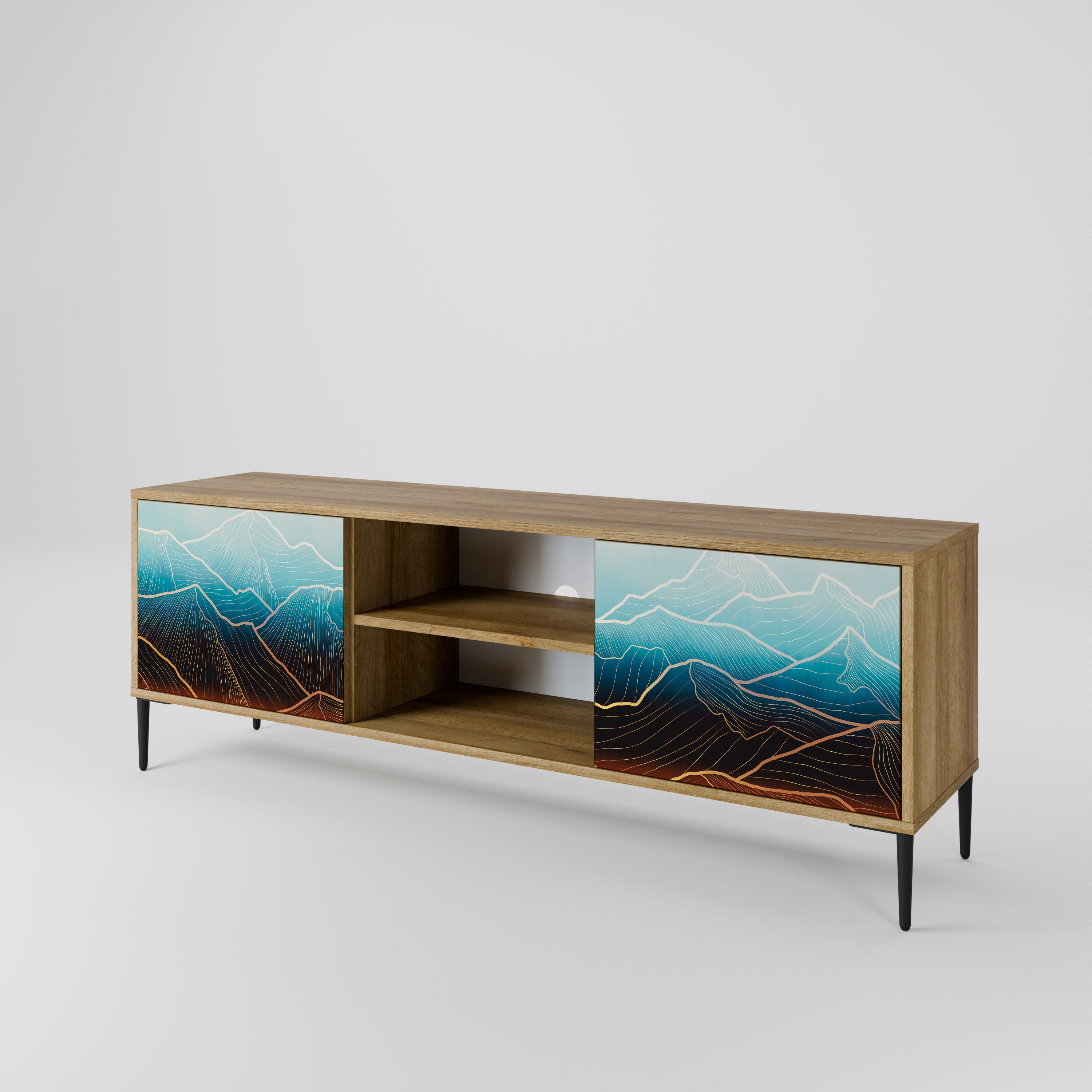 Mueble de TV de 2 puertas LUNAR SECRETS con efecto roble